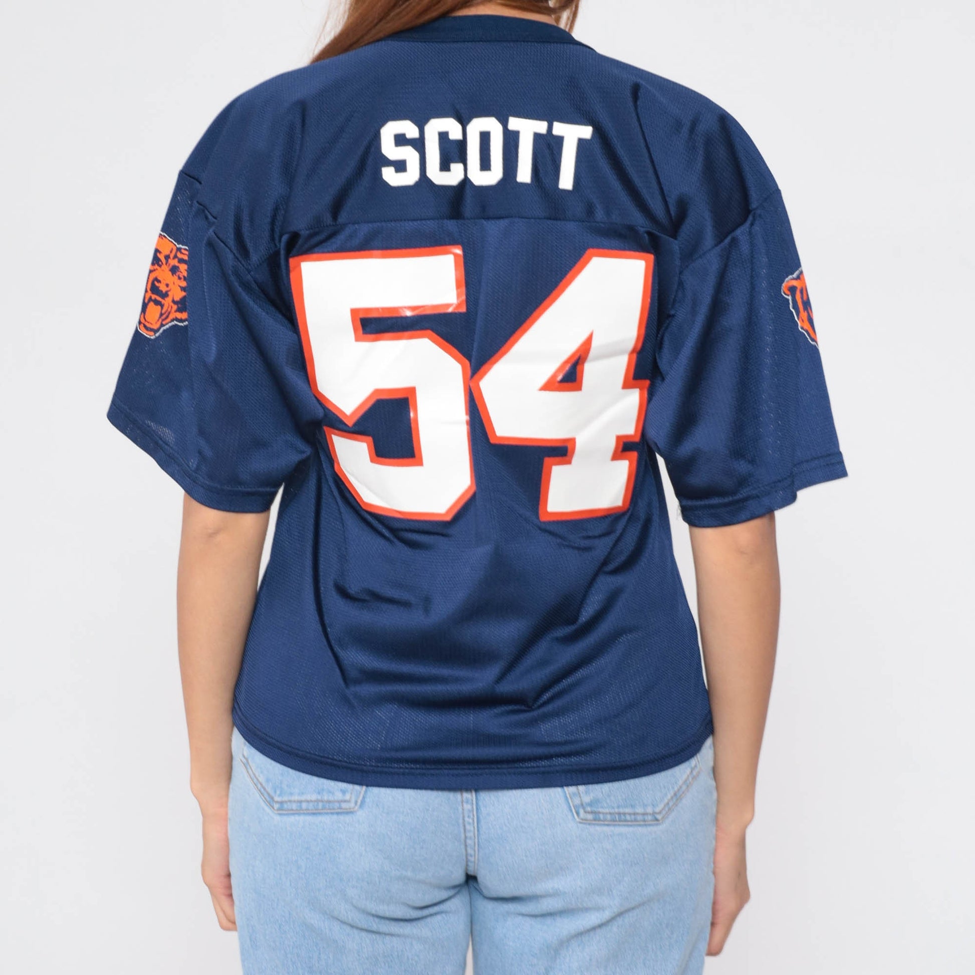 90s Chicago Bears #54 Scott Majestic Football Jersey Navy Nylon Small