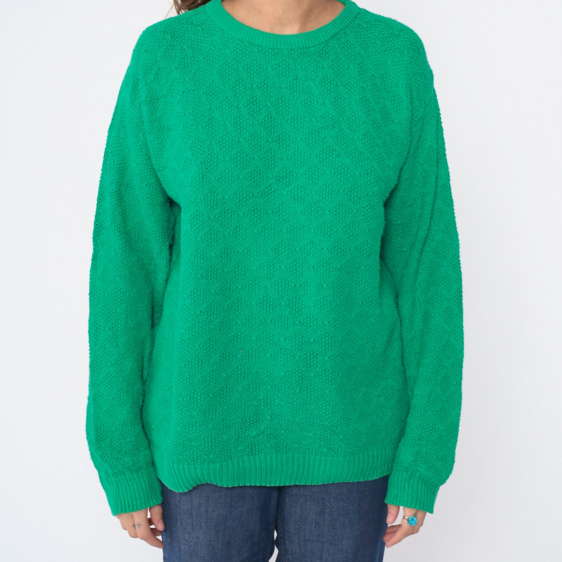 80s Talbots Diamond Knit Sweater Green Crewneck Pullover Large L