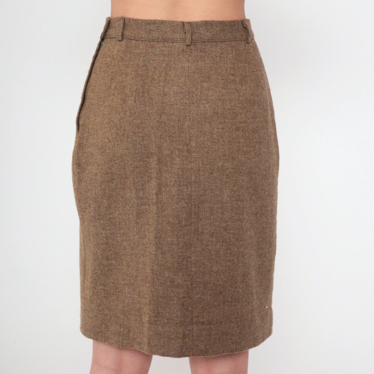 70s Brown Wool Blend Pencil Skirt High Waist Mini Small S