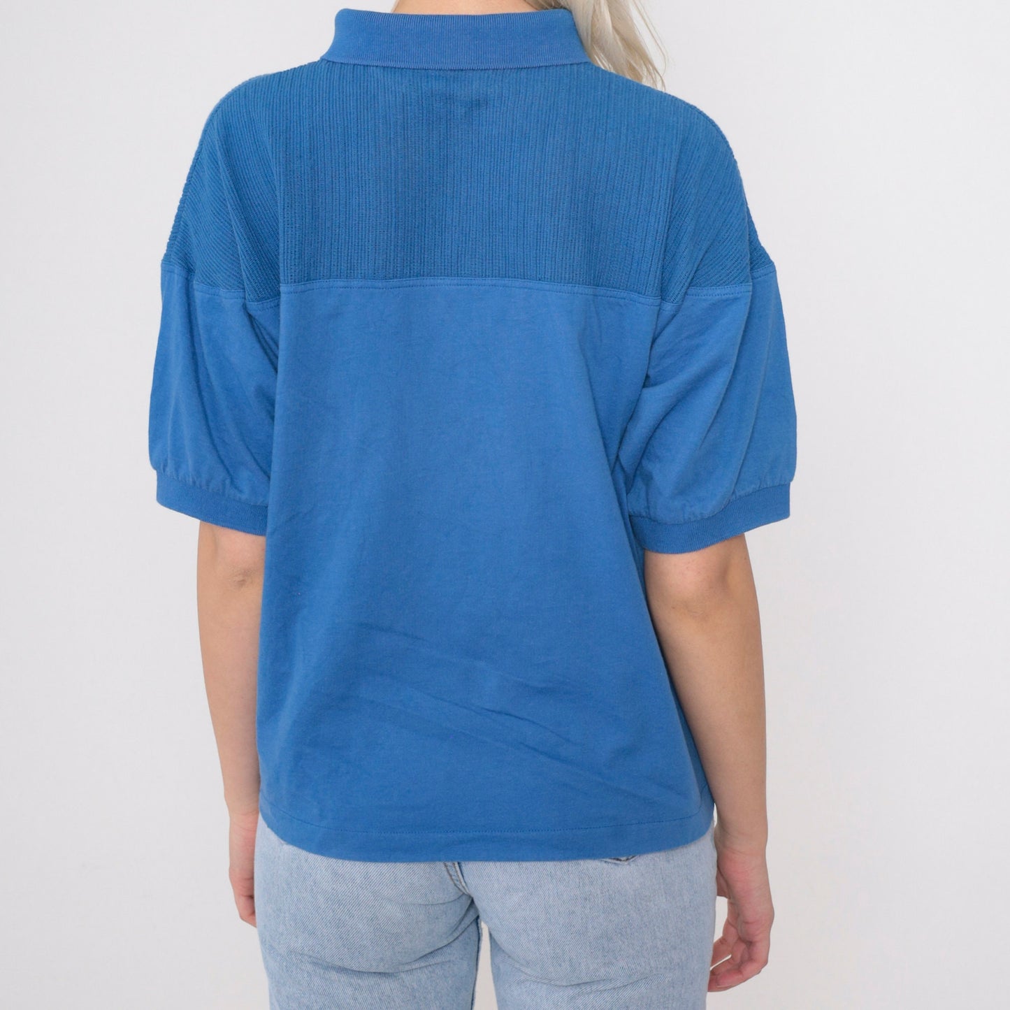 90s Blue Polo Shirt Cotton Blend Collared Short Sleeve Large
