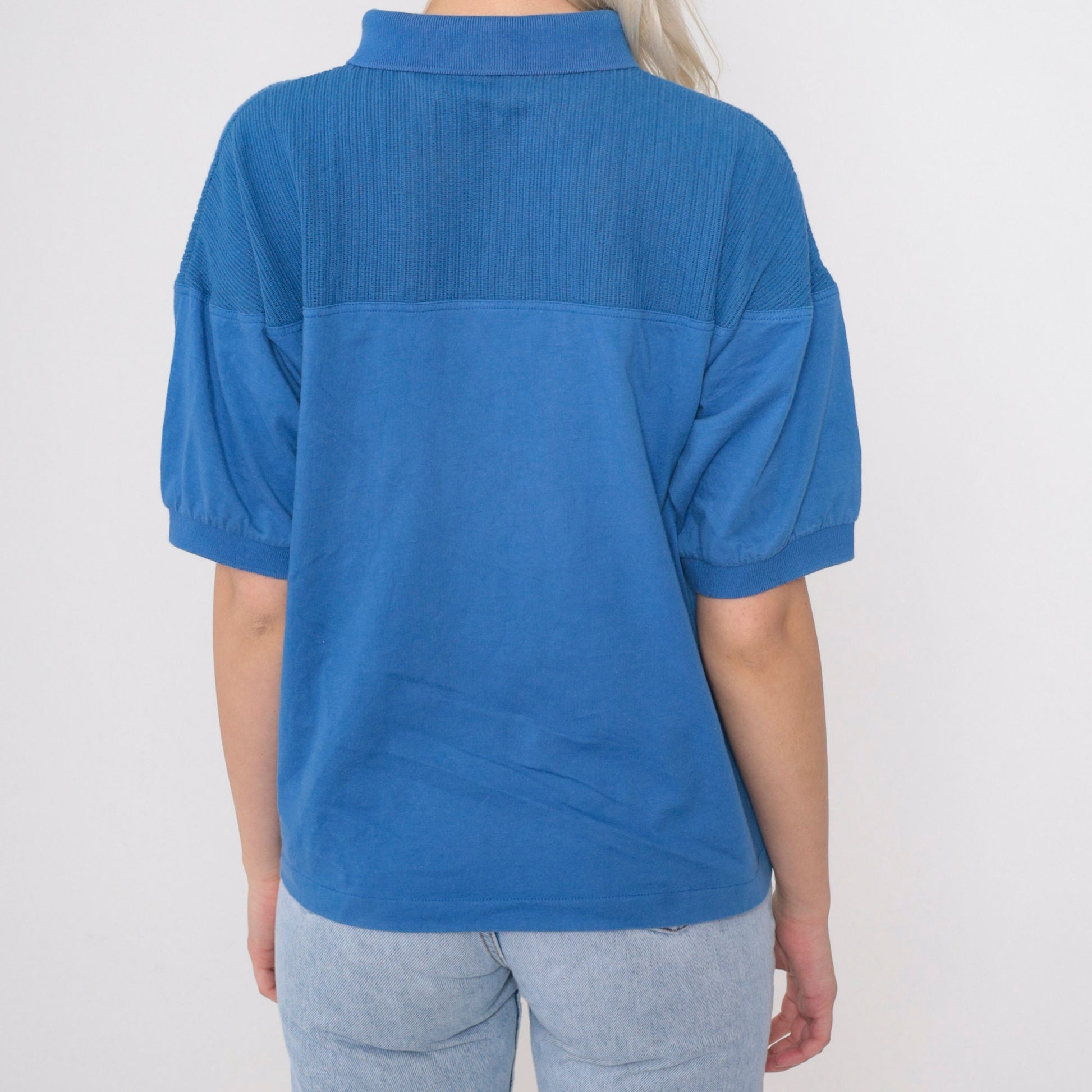 90s Blue Polo Shirt Cotton Blend Collared Short Sleeve Large