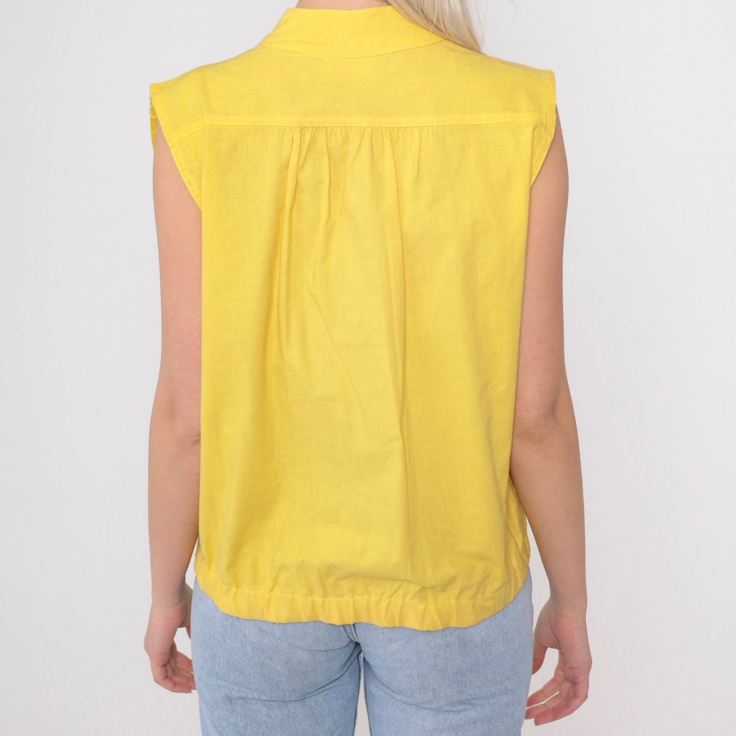 80s Jess Yellow Utility Tank Top Button-Up Vest Silver Banded Collar Medium