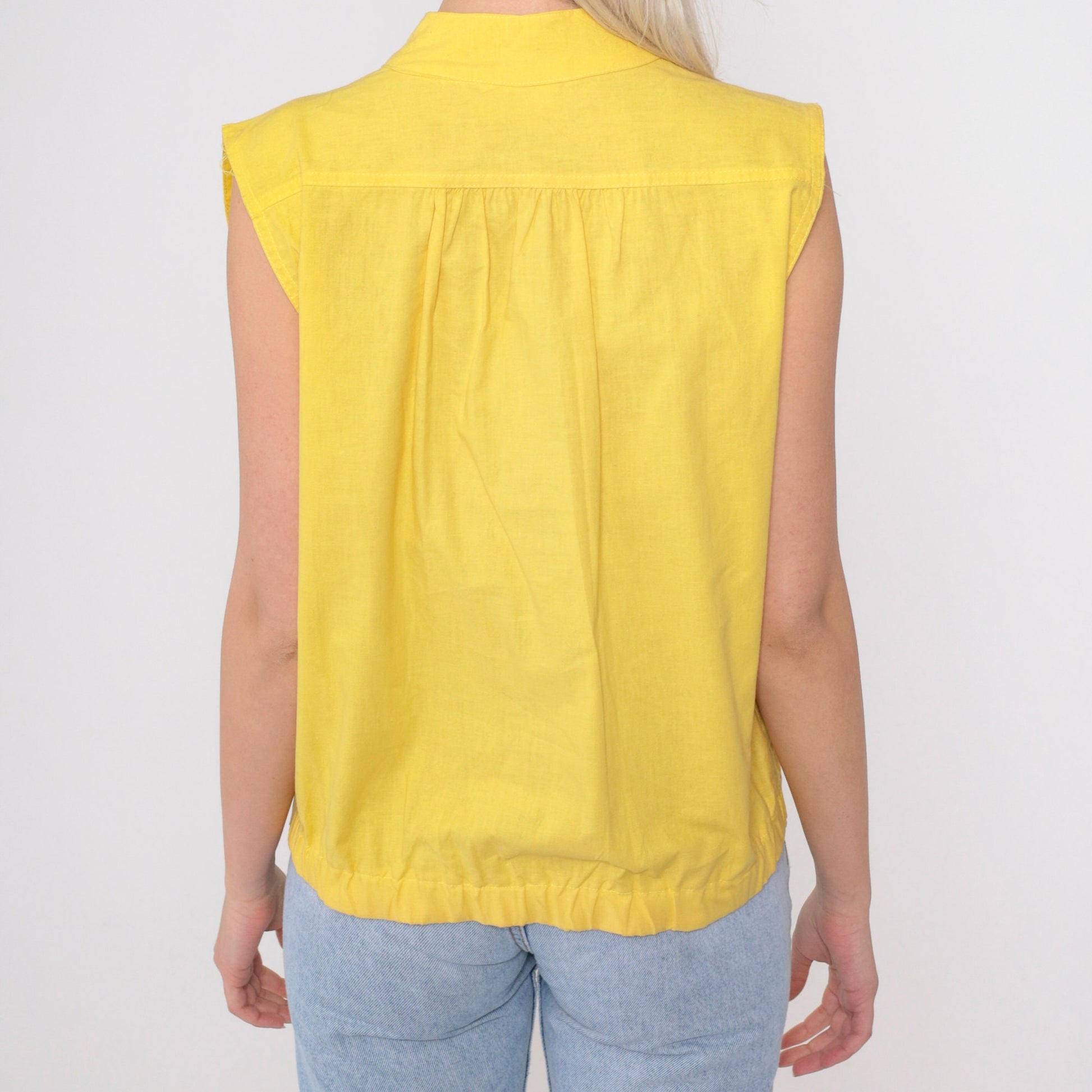 80s Jess Yellow Utility Tank Top Button-Up Vest Silver Banded Collar Medium