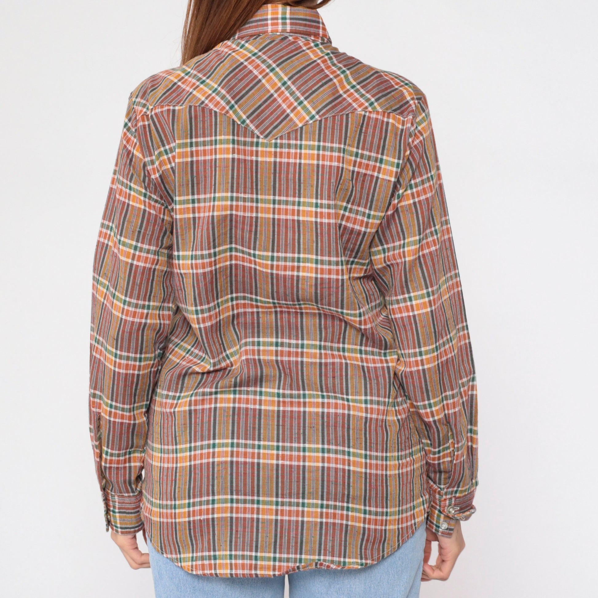 90s Lee Plaid Western Button-Up Shirt Long Sleeve Checkered Yoke Medium M