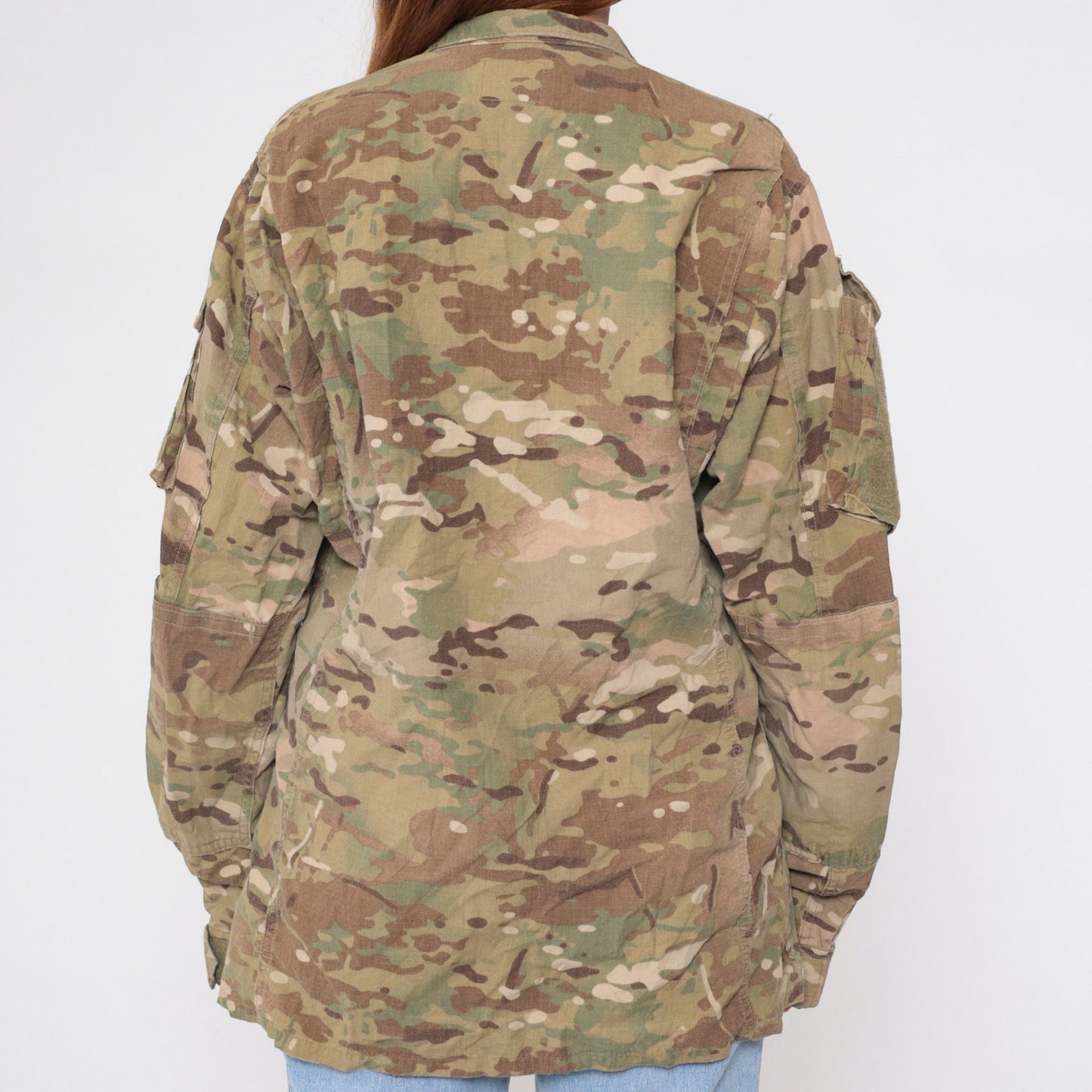 90s US Army Camouflage Jacket Velcro Patch Utility Zip Green Medium Long