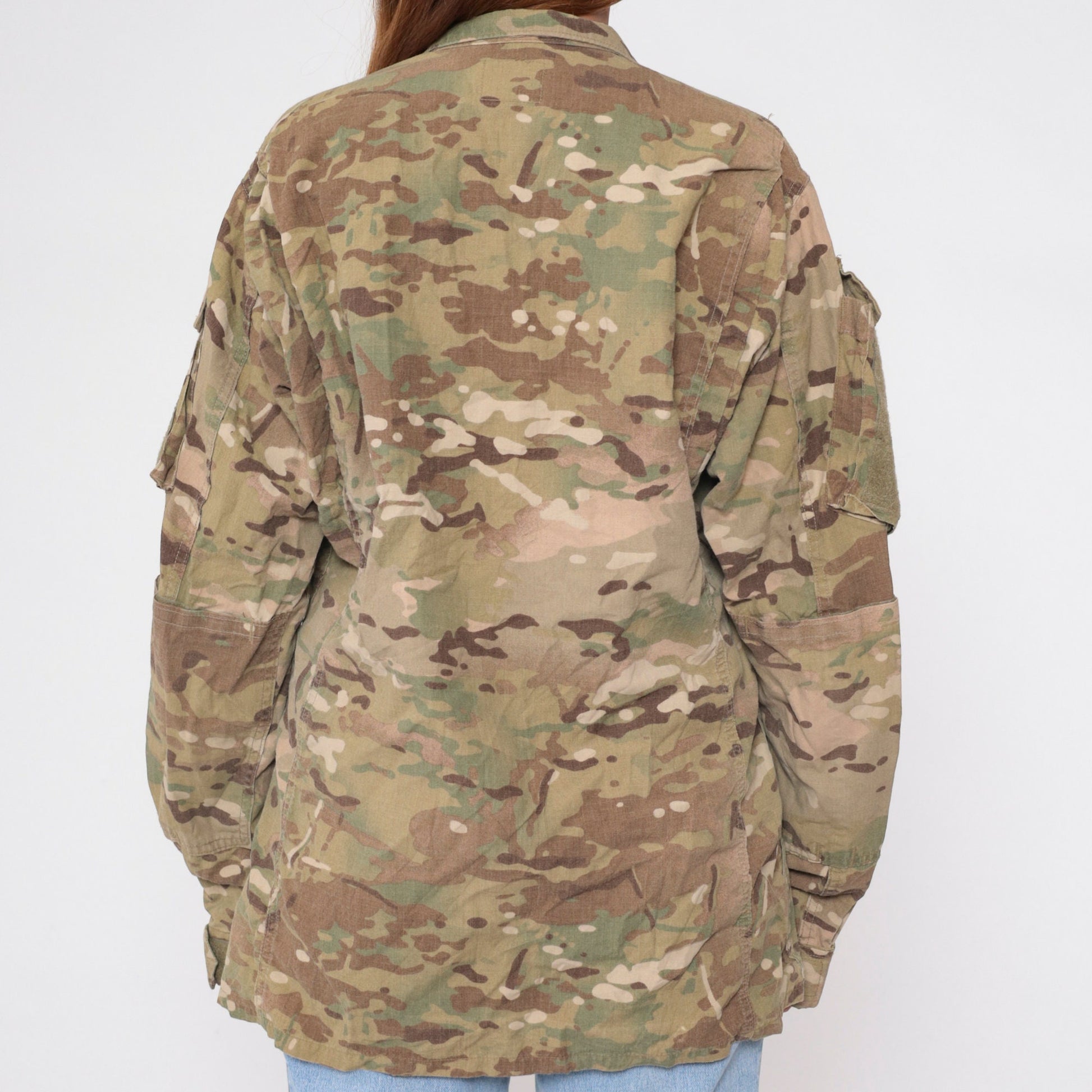 90s US Army Camouflage Jacket Velcro Patch Utility Zip Green Medium Long
