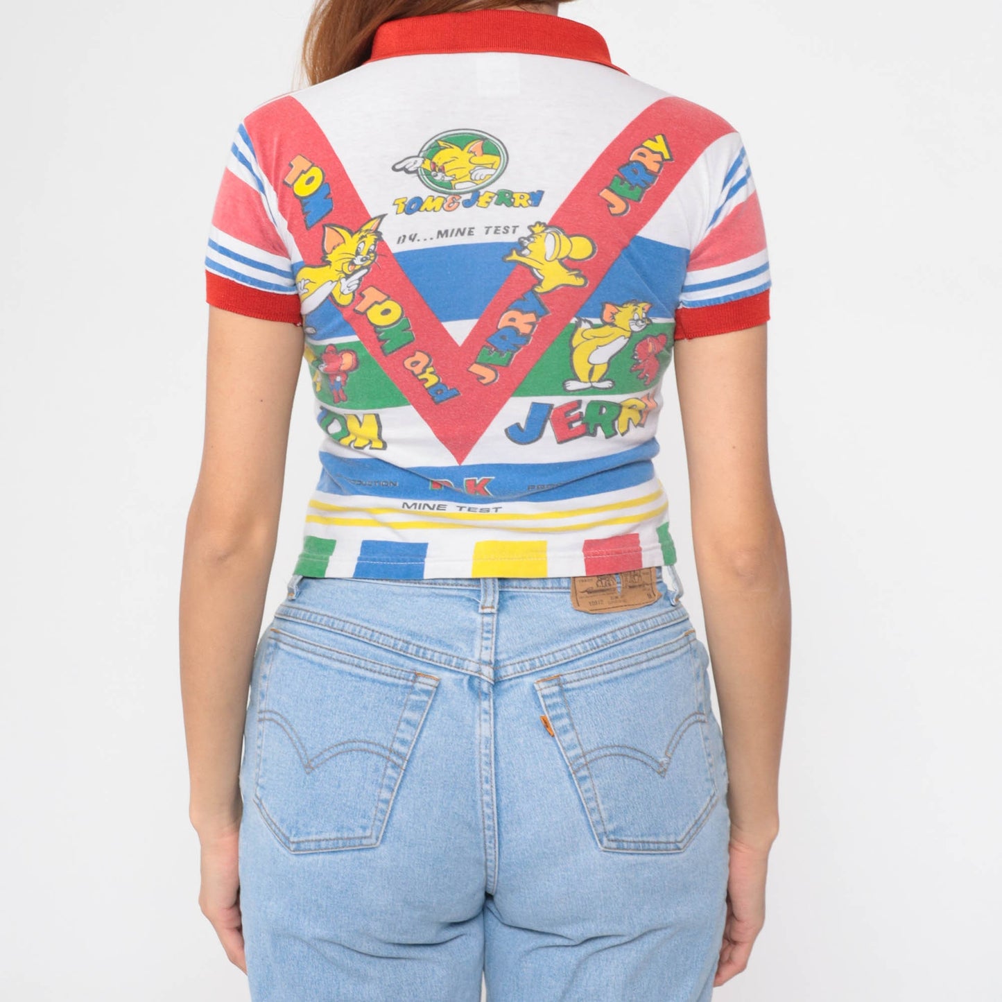 80s Tom and Jerry Polo Shirt Graphic Kids Crop Top 2XS