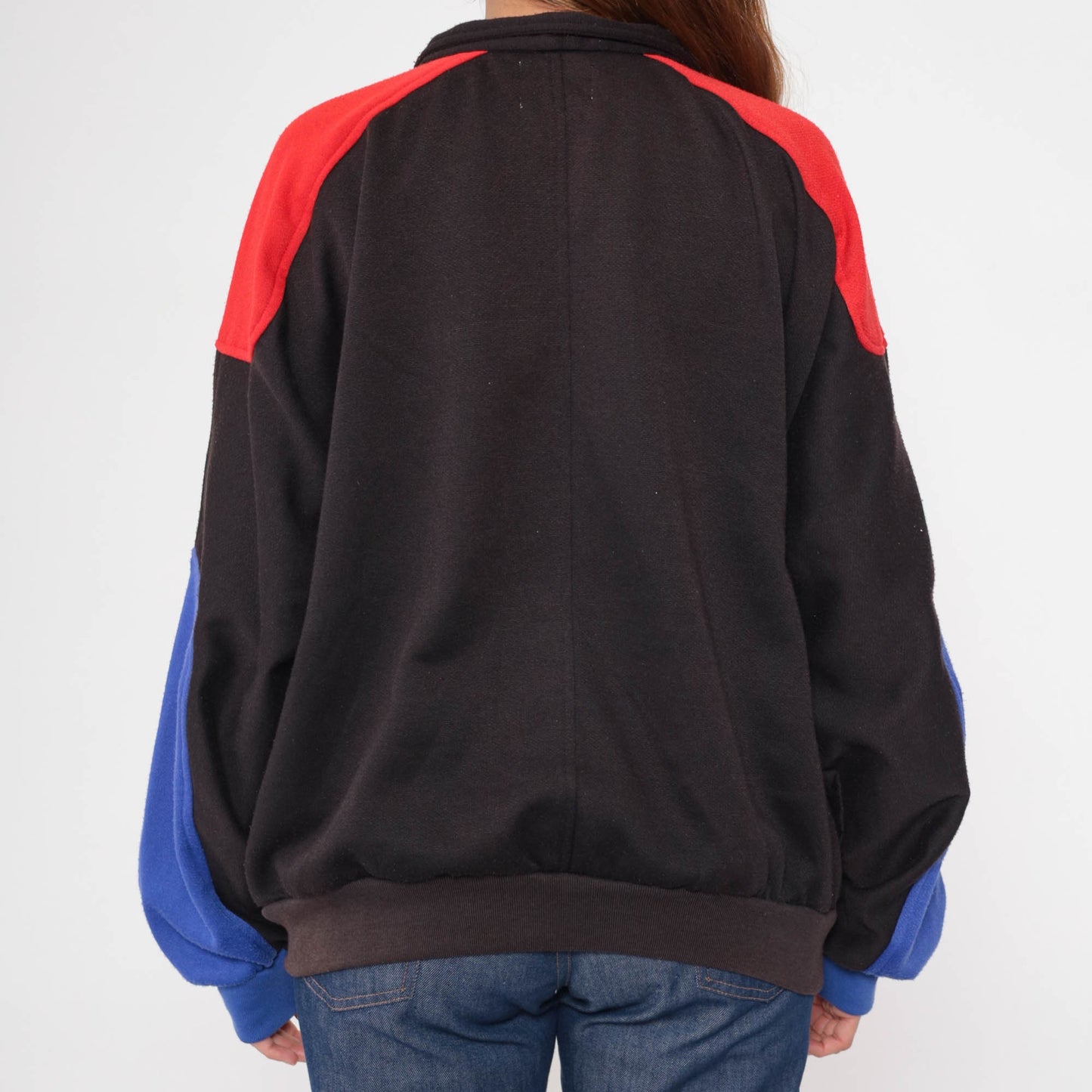 90s Dolfin Zip Up Sweatshirt Faded Black Red Blue Striped Track Jacket Large L