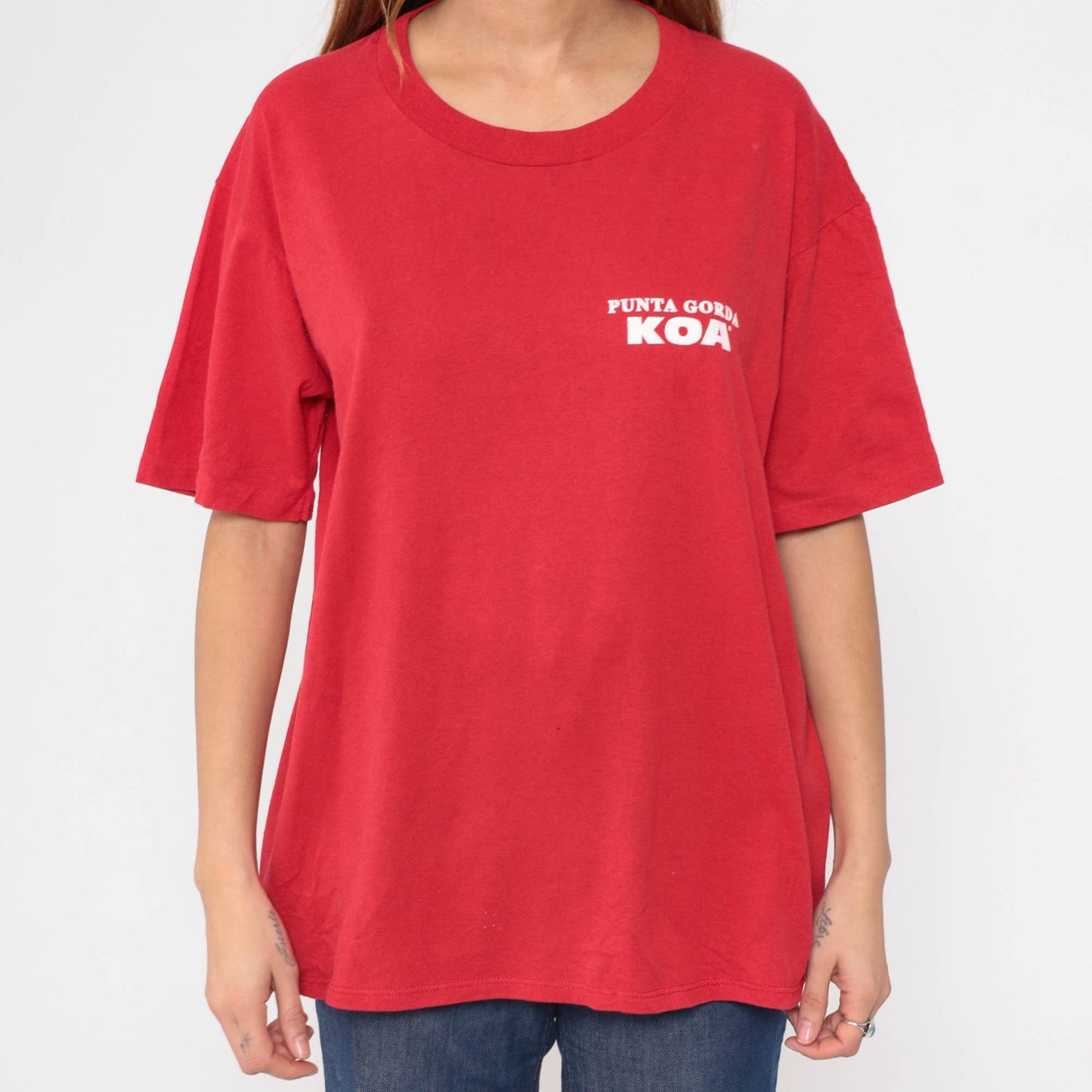 90s Punta Gorda KOA Campground Graphic T-Shirt Red Cotton Extra Large XXL