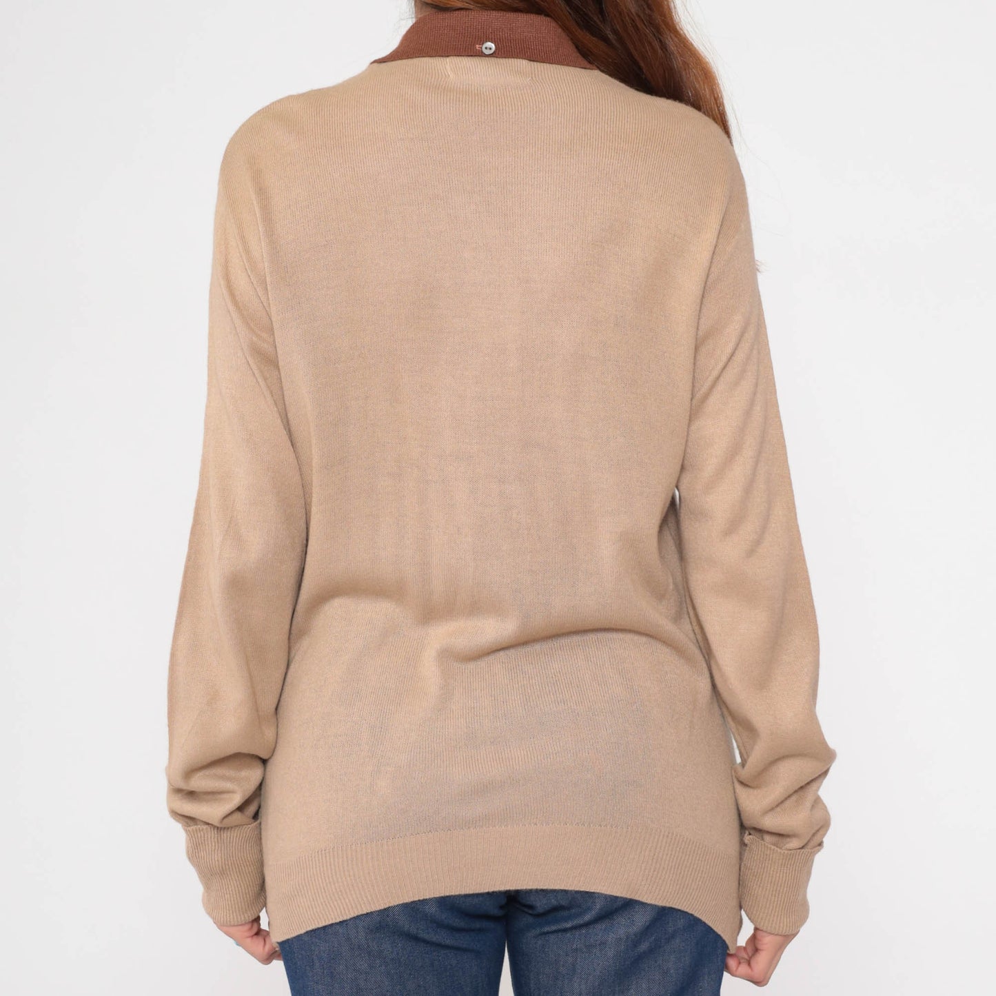 70s Berchielli Striped Cardigan Tan Brown Collared Button-Up Knit Medium