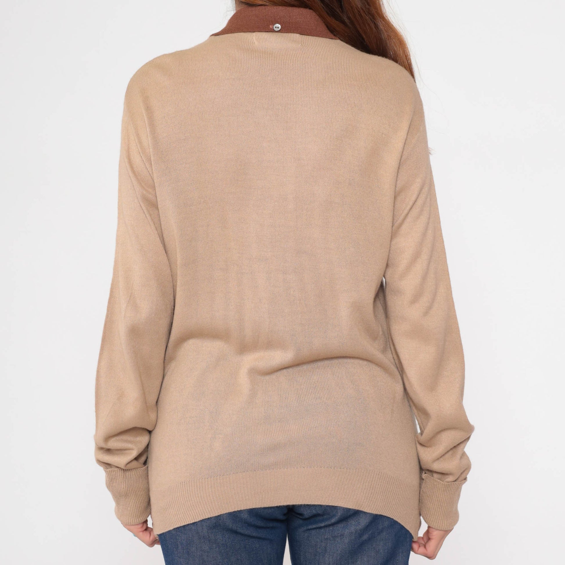 70s Berchielli Striped Cardigan Tan Brown Collared Button-Up Knit Medium