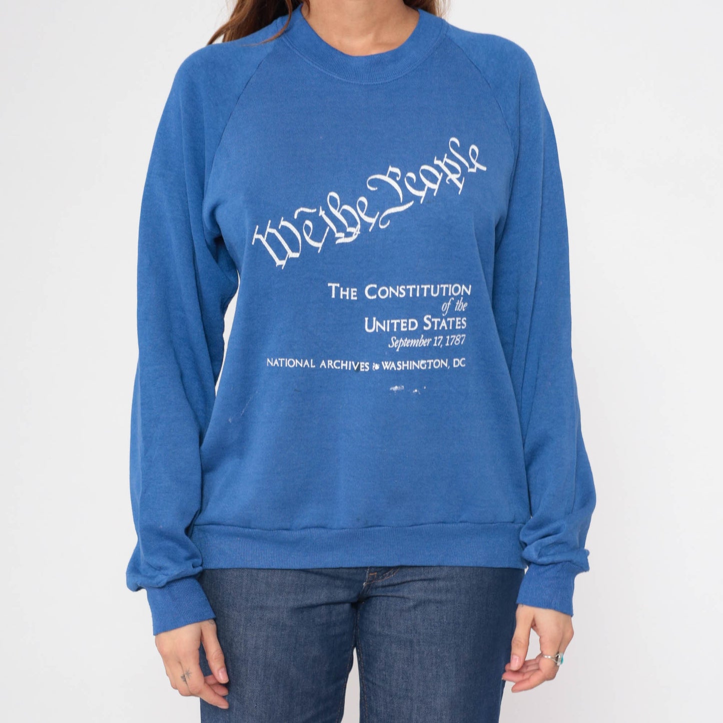 80s We The People US Constitution Sweatshirt National Archives Blue Raglan Medium