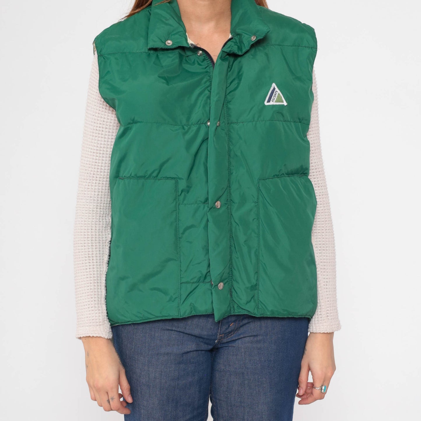 80s Ascente Green Goose Down Puffer Vest Sleeveless Winter Medium