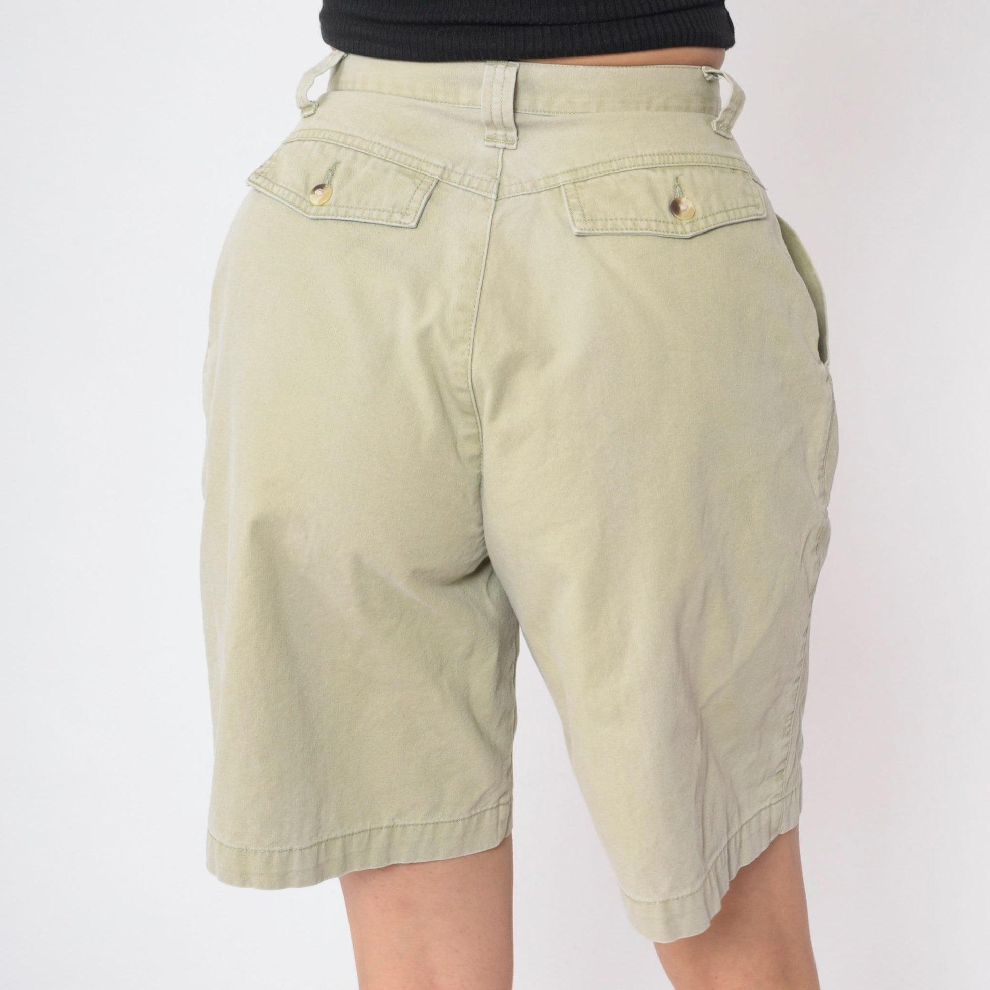 Eddie Bauer 90s Khaki Pleated Cotton Shorts High Rise Small