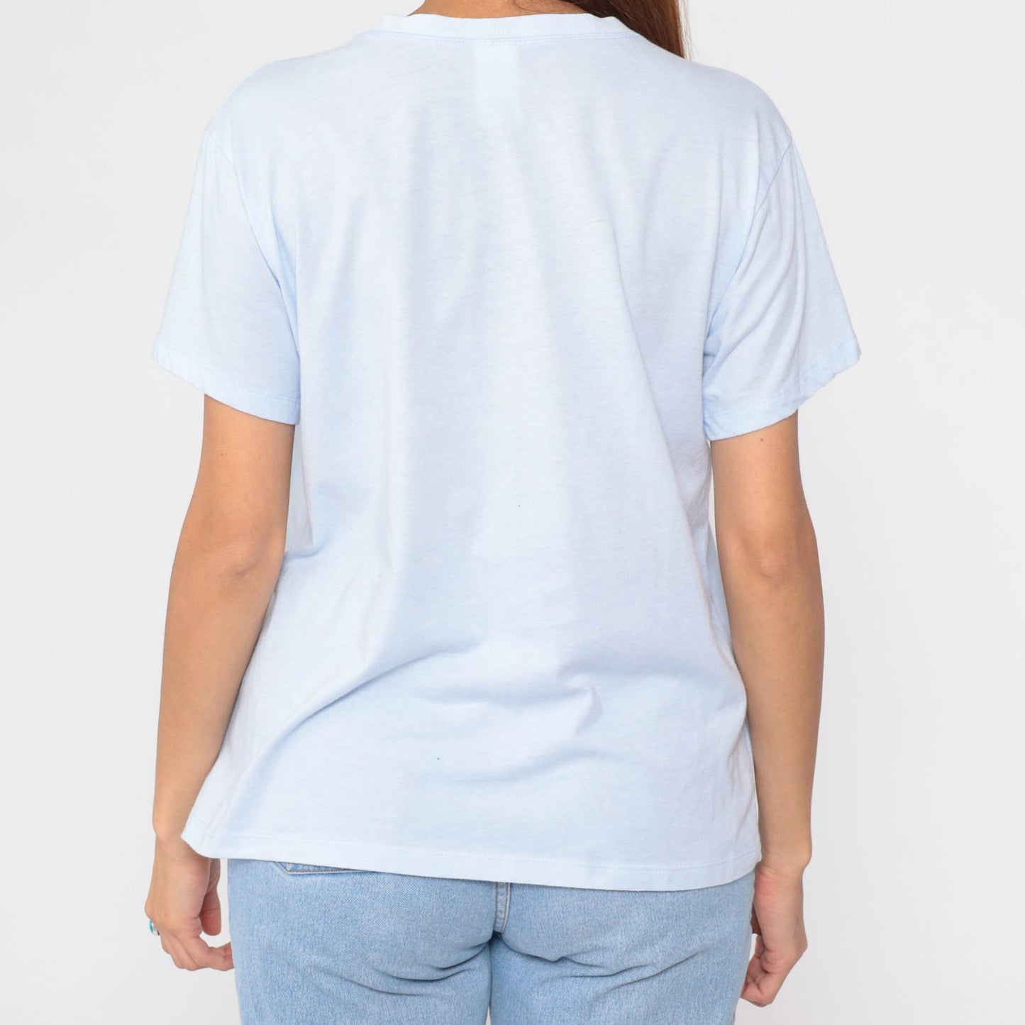 90s Snoopy Peanuts Graphic T-Shirt Baby Blue V-Neck Large L