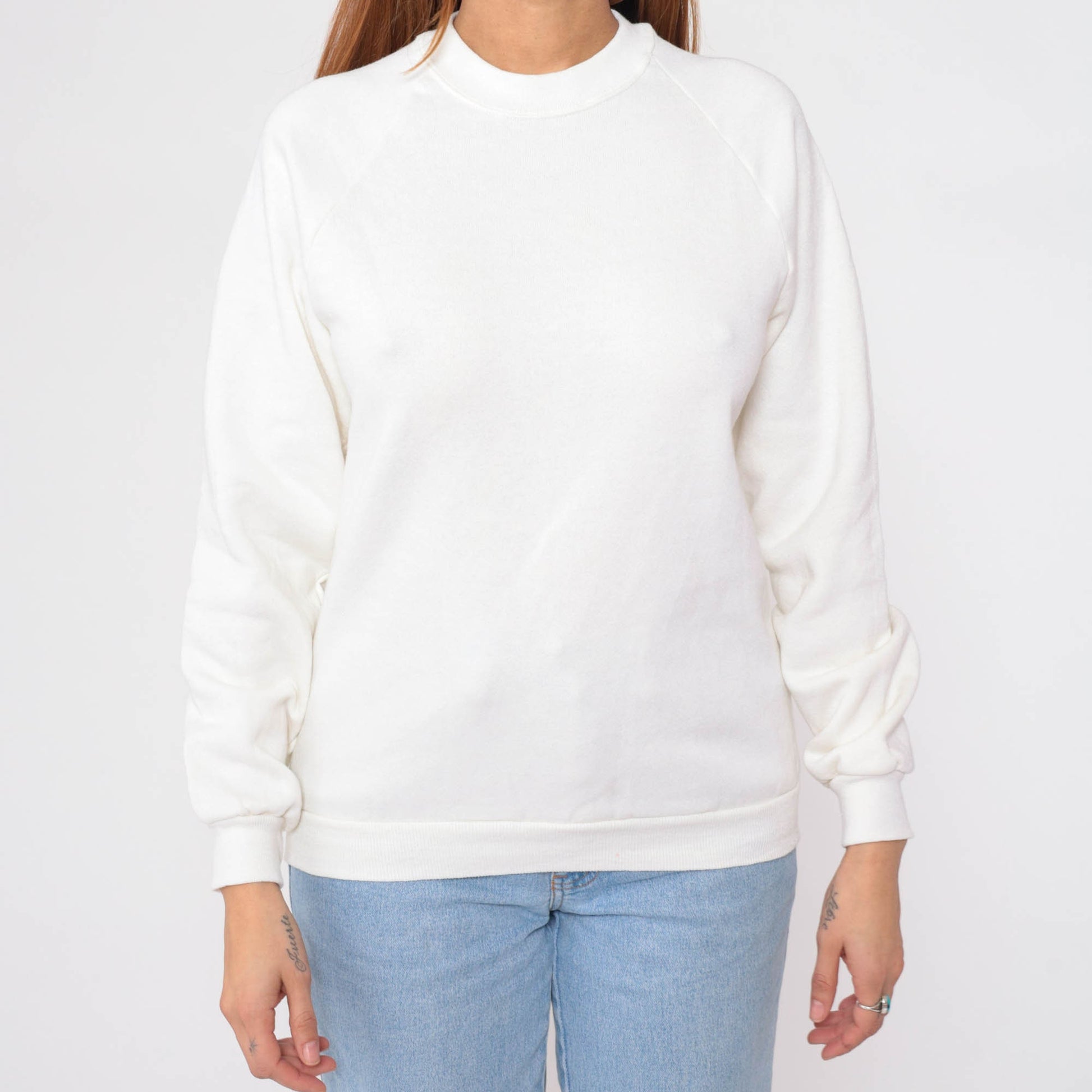 80s Jerzees White Raglan Sweatshirt Crewneck Plain Pullover Extra Small