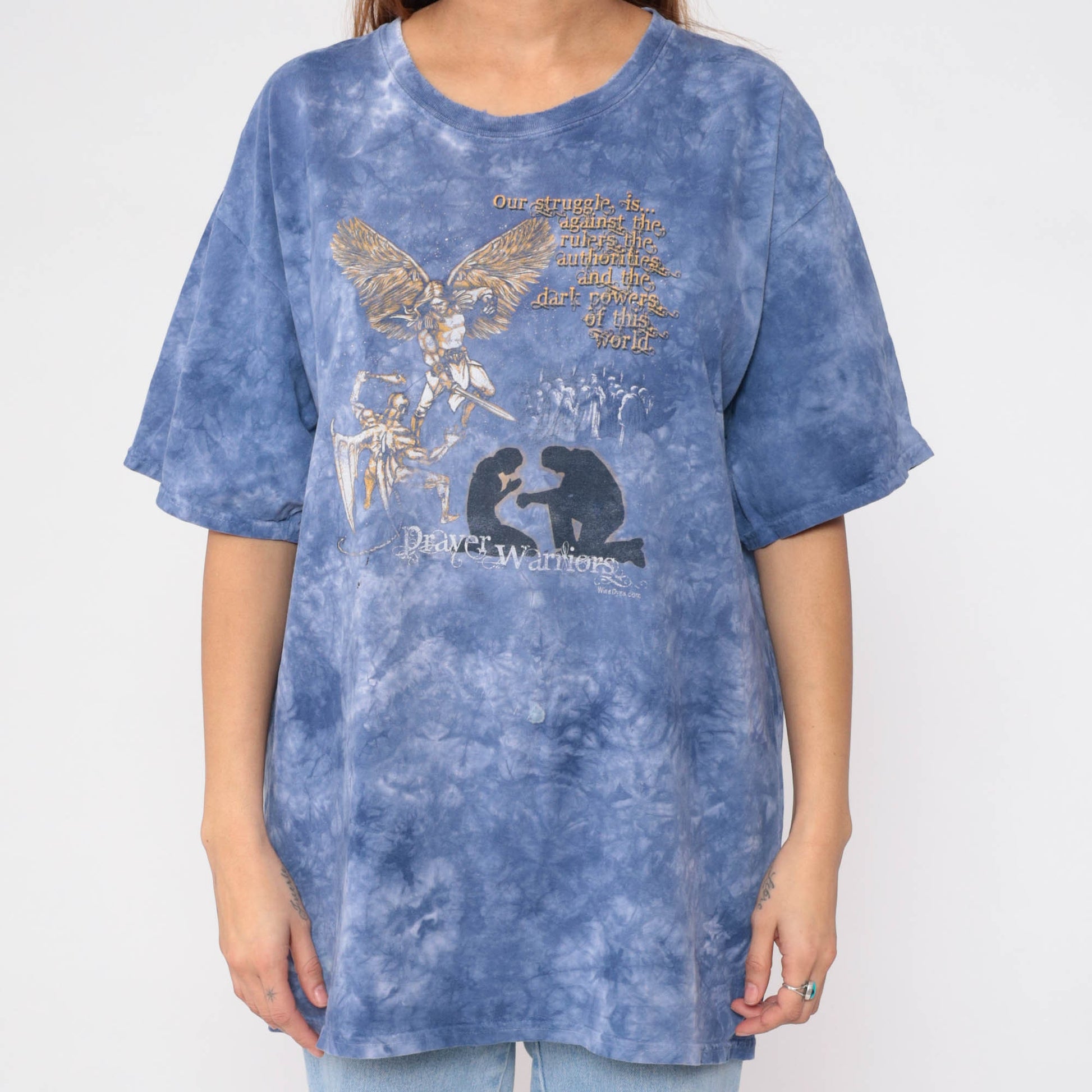 00s Prayer Warriors Tie Dye T Shirt Purple Christian Graphic Gildan Extra Large