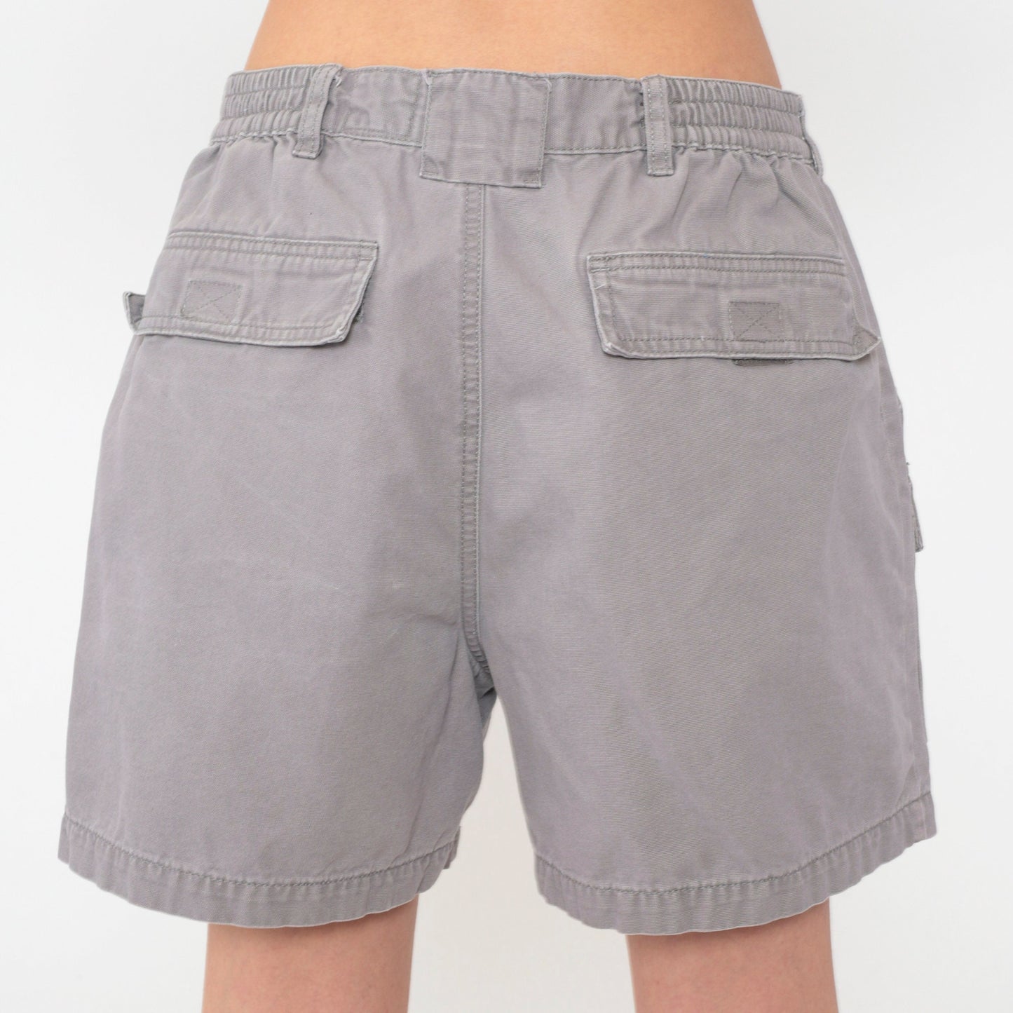 90s Red Head Brand Cargo Shorts Grey Elastic Waist Cotton Men's 34