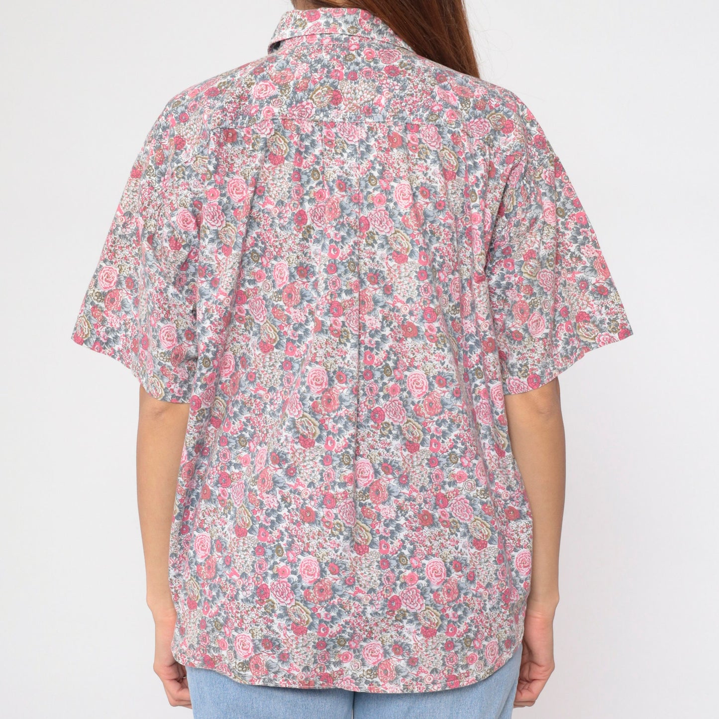 90s Floral Button-Up Shirt Cotton Wildflower Print Short Sleeve Small