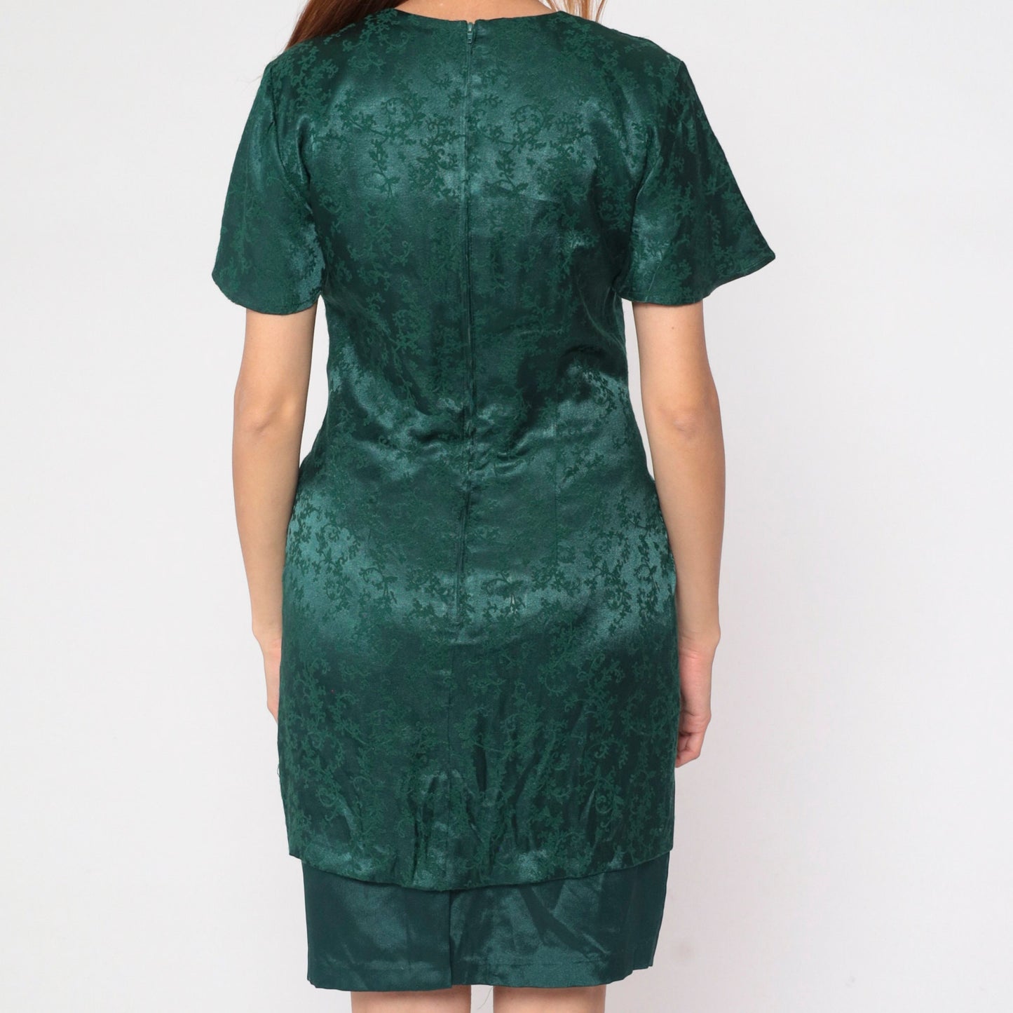 90s Olivia Rose Dark Green Floral Embossed Vest Dress Mini Pencil Medium
