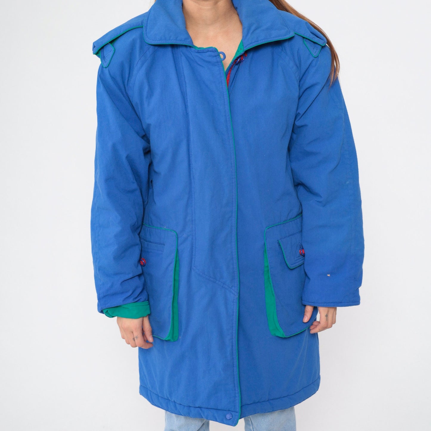 80s Blue Quilted Lining Jacket Storm Shield Epaulette Medium