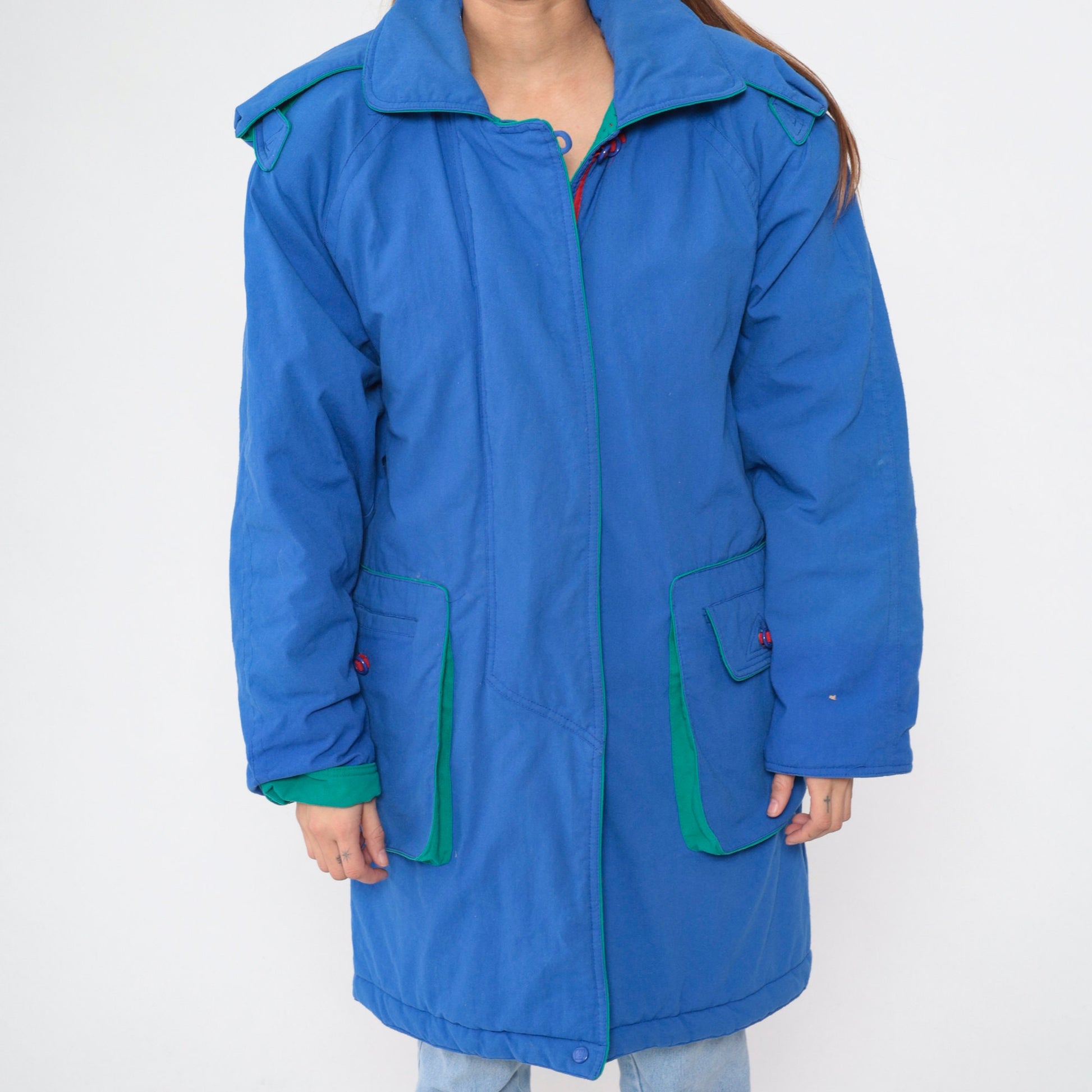 80s Blue Quilted Lining Jacket Storm Shield Epaulette Medium