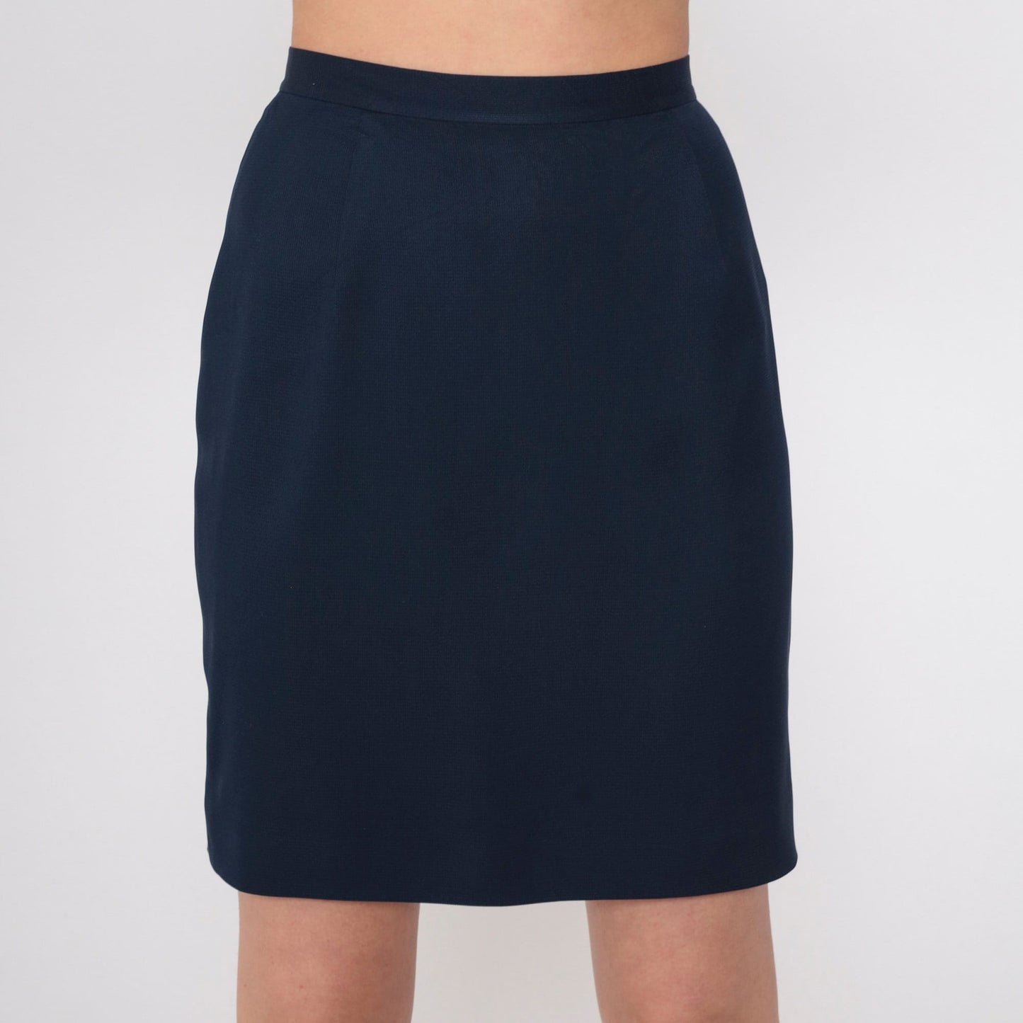 90s Ann Taylor Loft Navy Silk Pencil Skirt High Waist Mini Extra Small
