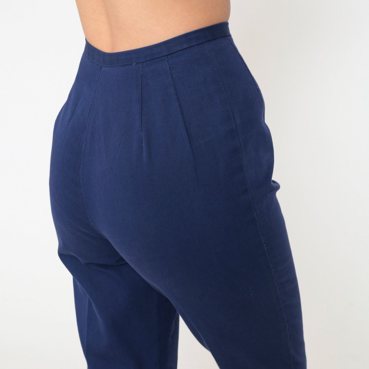 60s Carol Brent Dark Blue High-Waisted Tapered Ankle Pants Extra Small