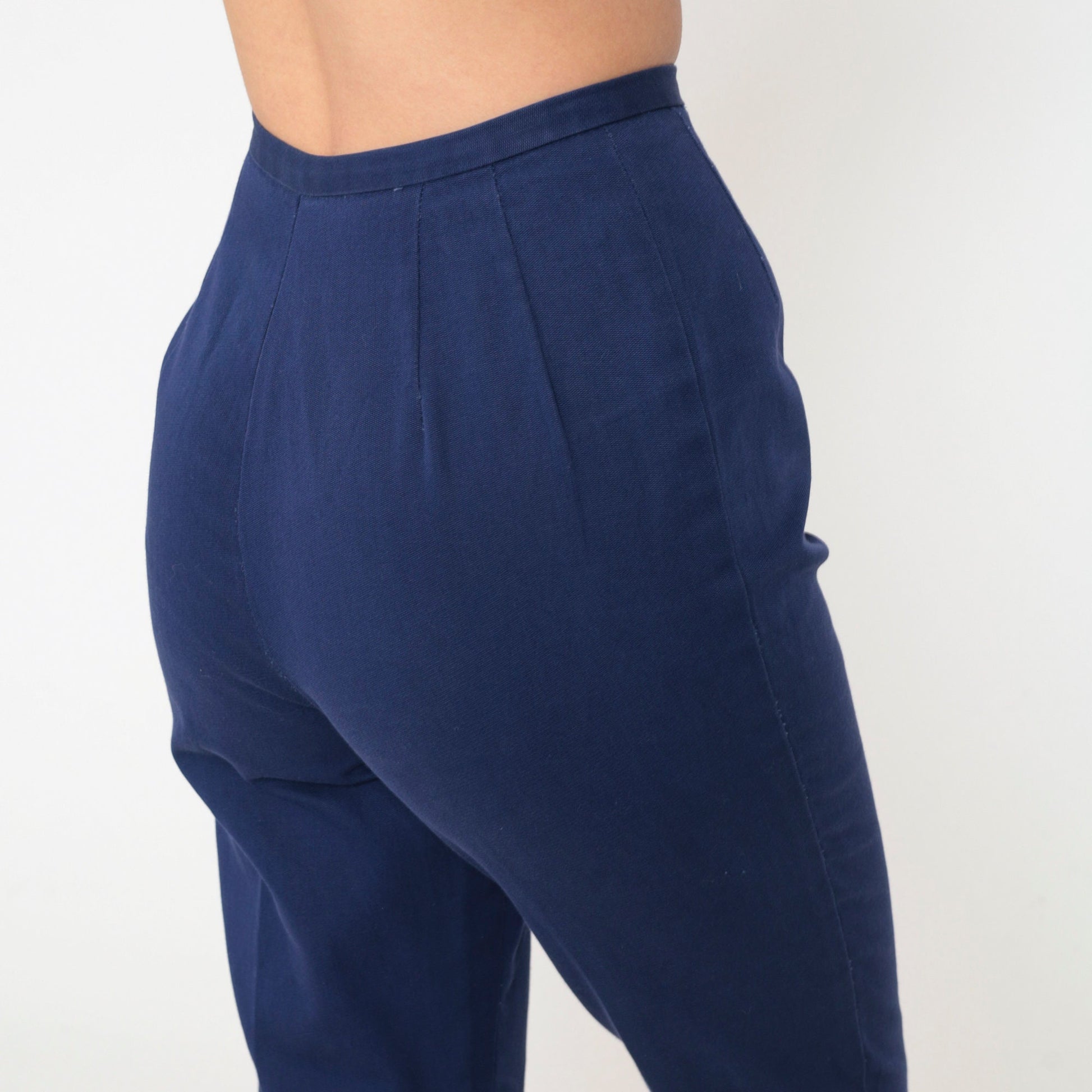 60s Carol Brent Dark Blue High-Waisted Tapered Ankle Pants Extra Small