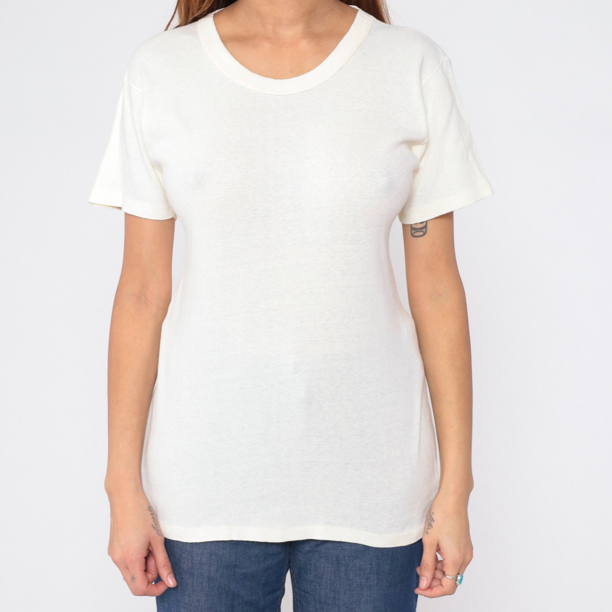 80s Hanes Pale Yellow T-Shirt Cotton Single Stitch Medium M