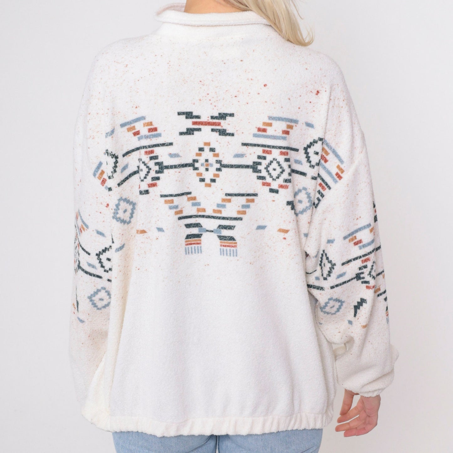 90s Art Unlimited Wyoming Southwestern Fleece Sweatshirt White Quarter Zip Large