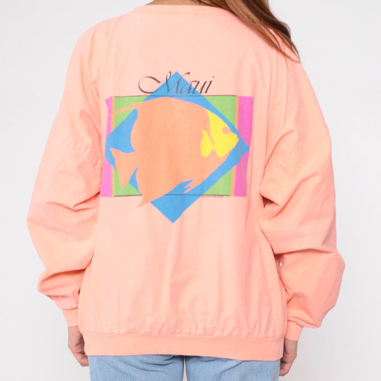 90s Crazy Shirts Maui Tropical Fish Henley Sweatshirt Peach Pink Extra Large XXL