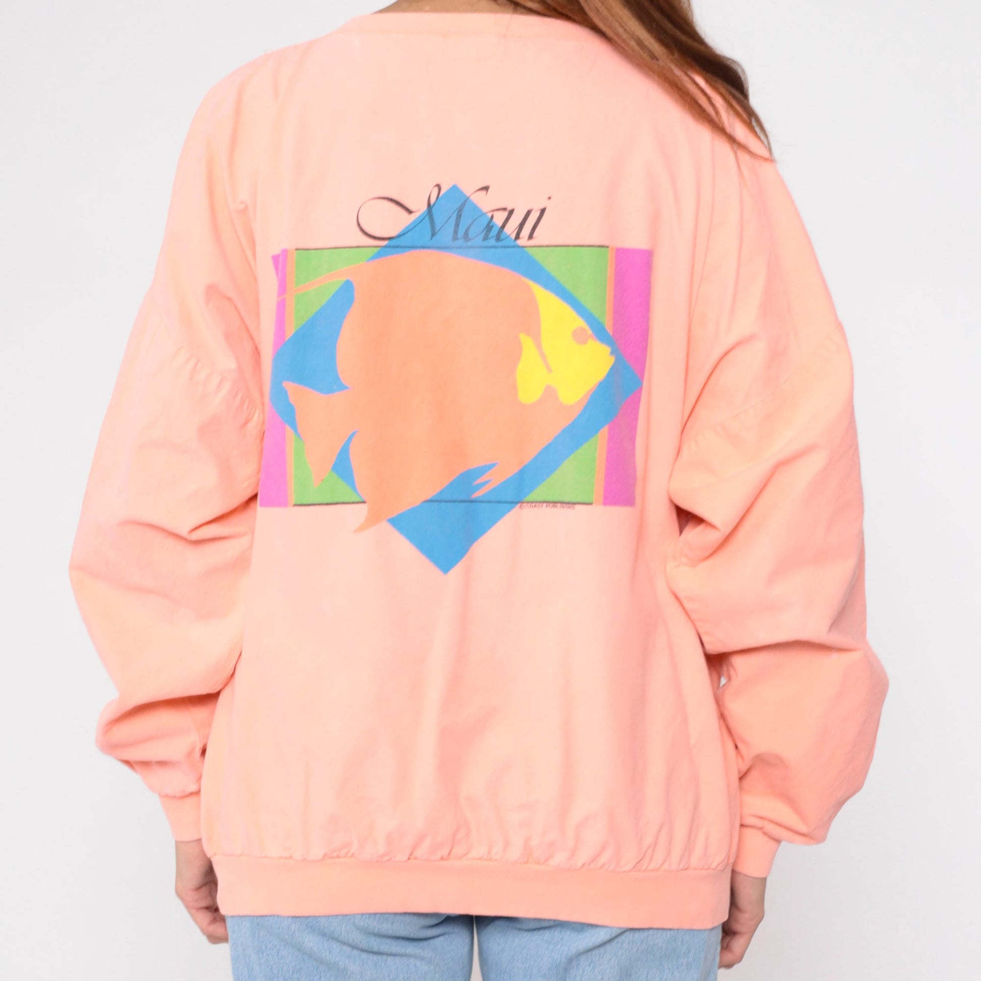 90s Crazy Shirts Maui Tropical Fish Henley Sweatshirt Peach Pink Extra Large XXL
