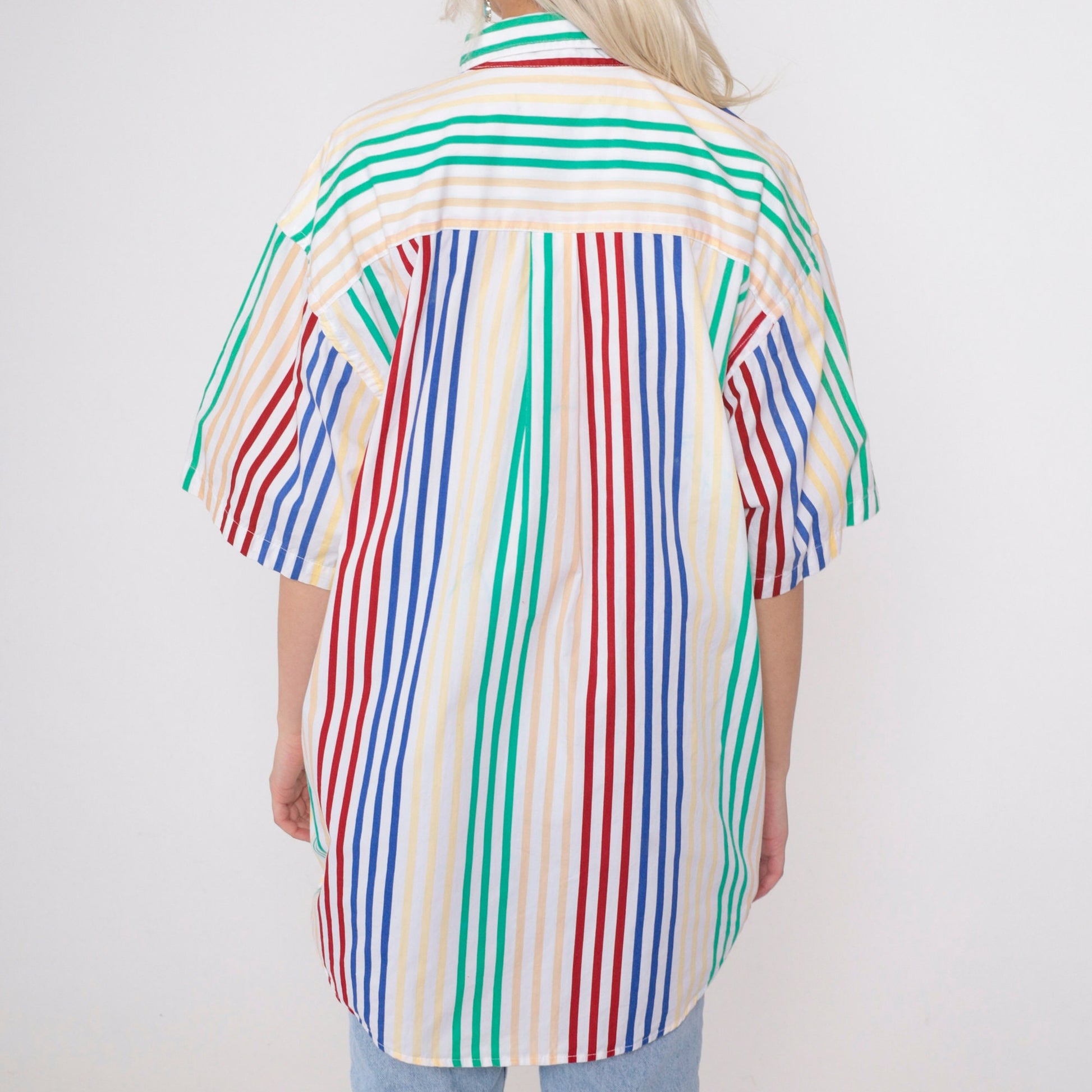 90s Van Heusen Striped Button-Up Shirt Multicolour Short Sleeve Men's Large