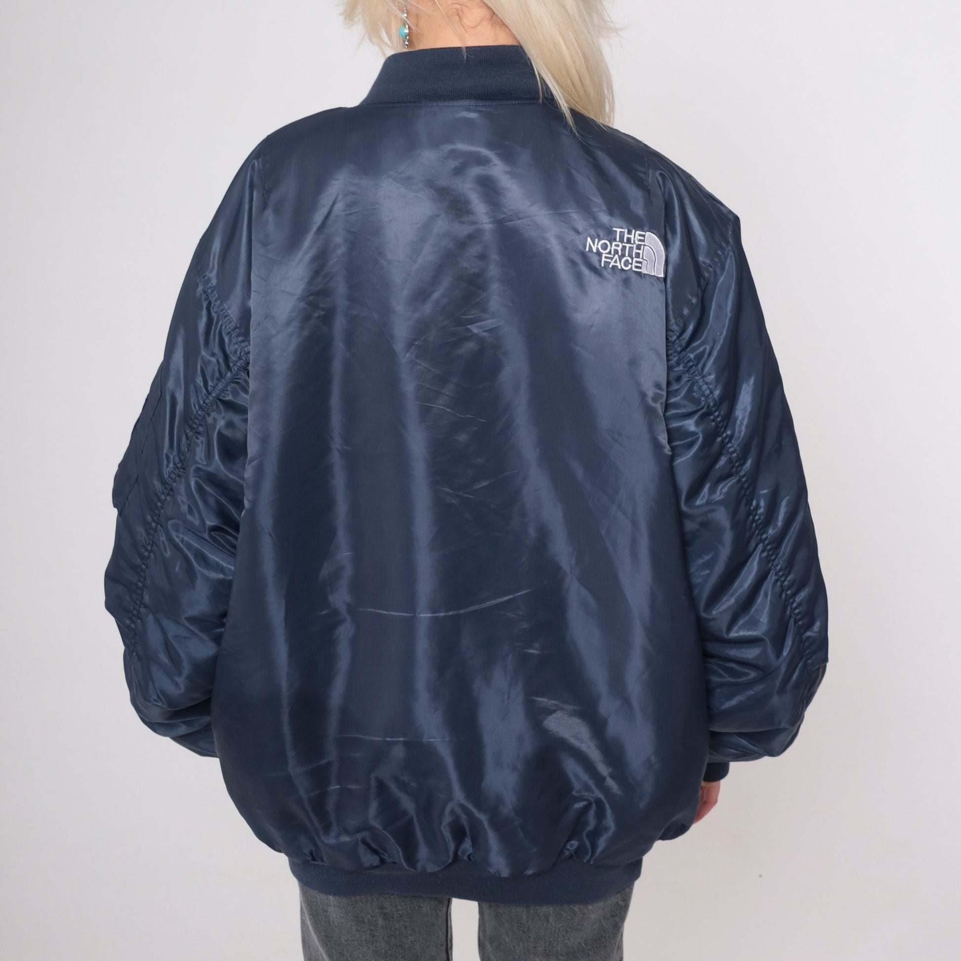 90s The North Face Reversible Bomber Jacket Navy Orange Puffer Large