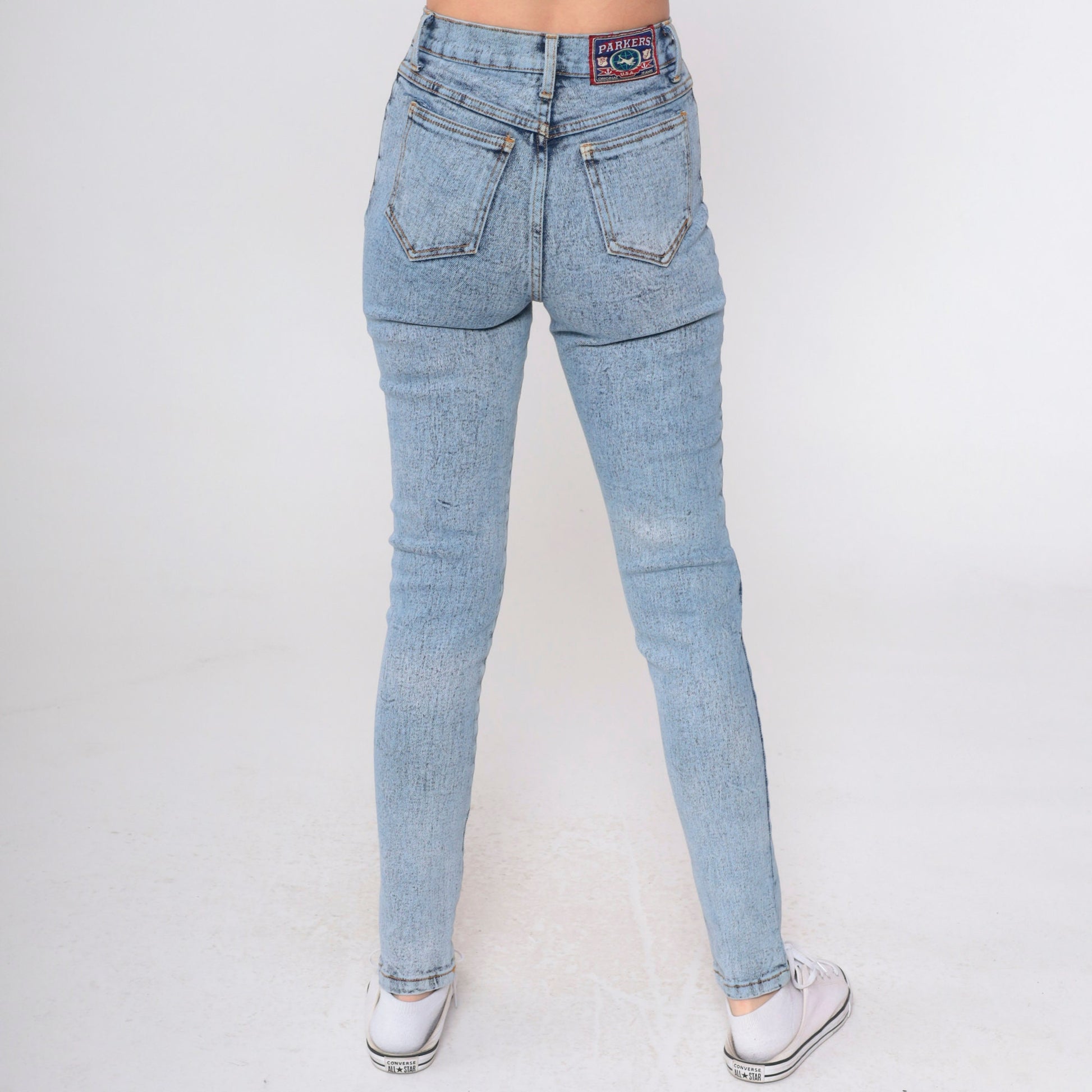 90s Acid Wash High Waist Skinny Jeans Blue Denim XXS
