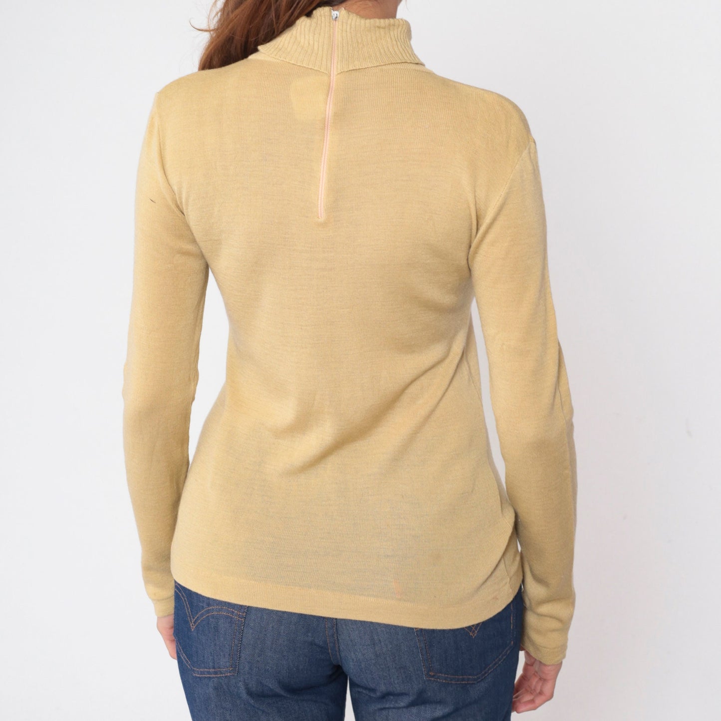 70s Jantzen Wool Blend Turtleneck Sweater Beige Long Sleeve Medium
