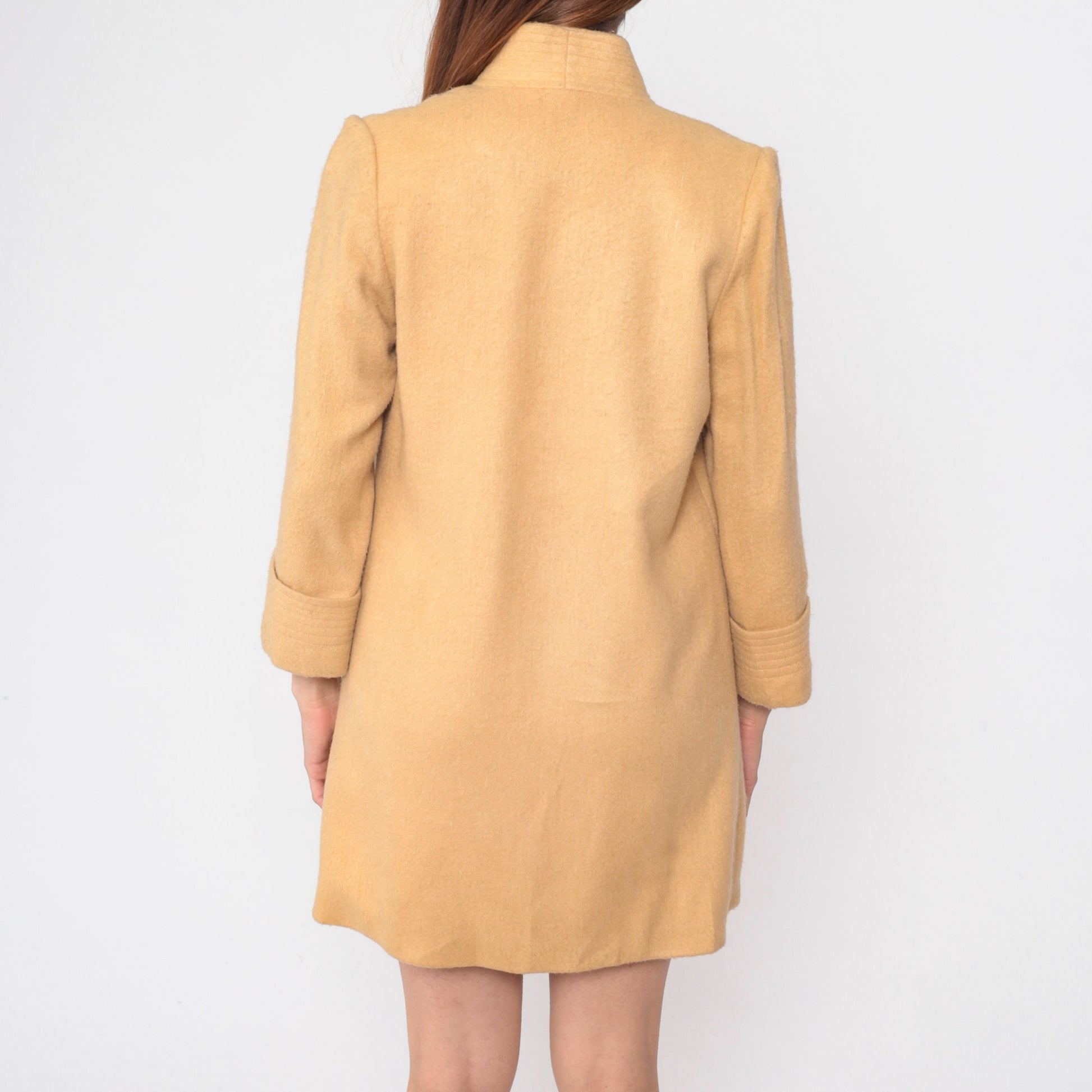 80s Mustard Wool Blend Jacket V-Neck Loop Button Set-In Sleeve Small