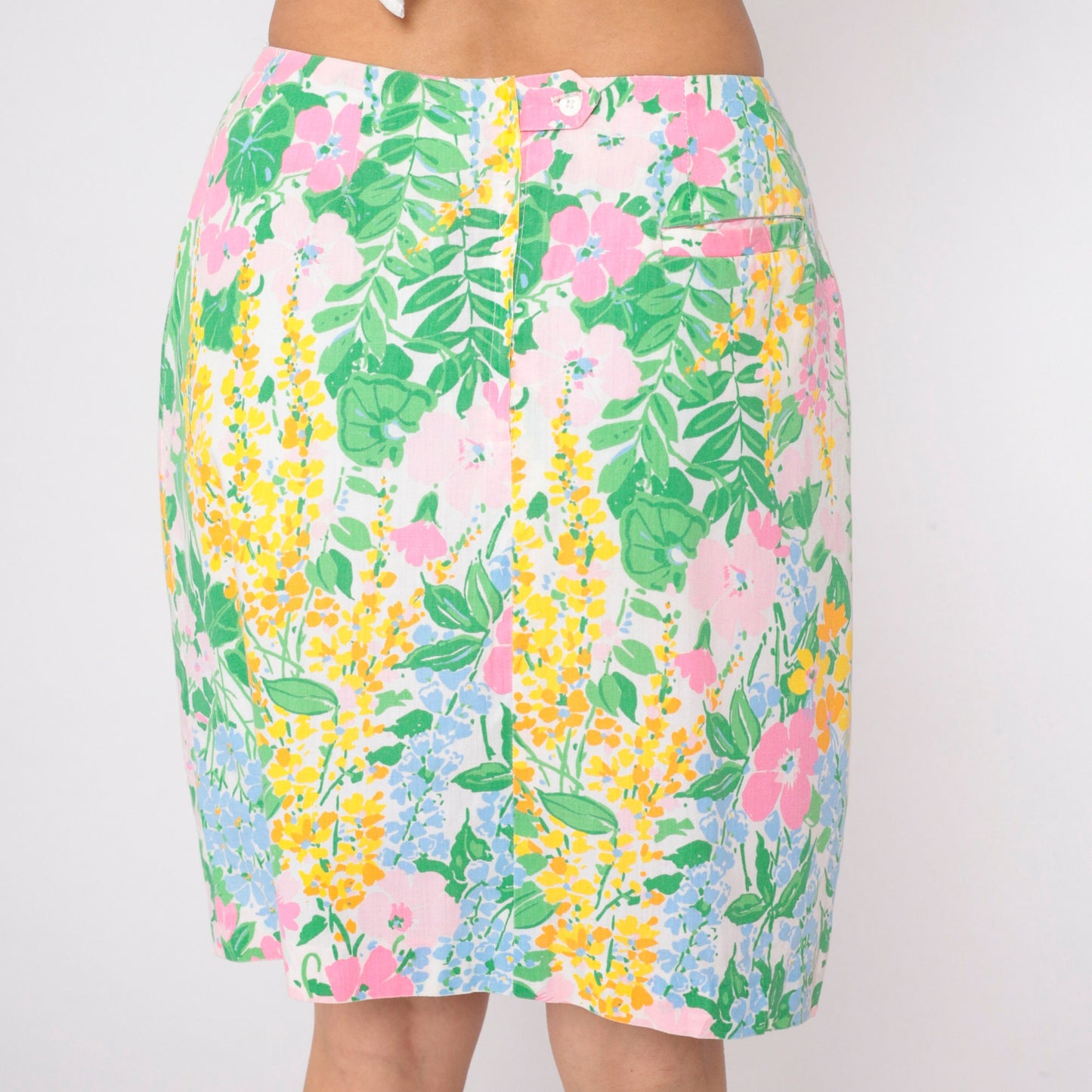 80s Floral Mini Skirt High Waisted Pencil Cut Built-In Shorts Medium