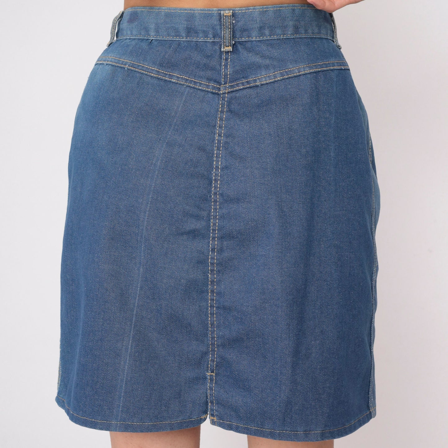 80s Blue Denim Mini Skirt High Waisted Pencil Cut Small S