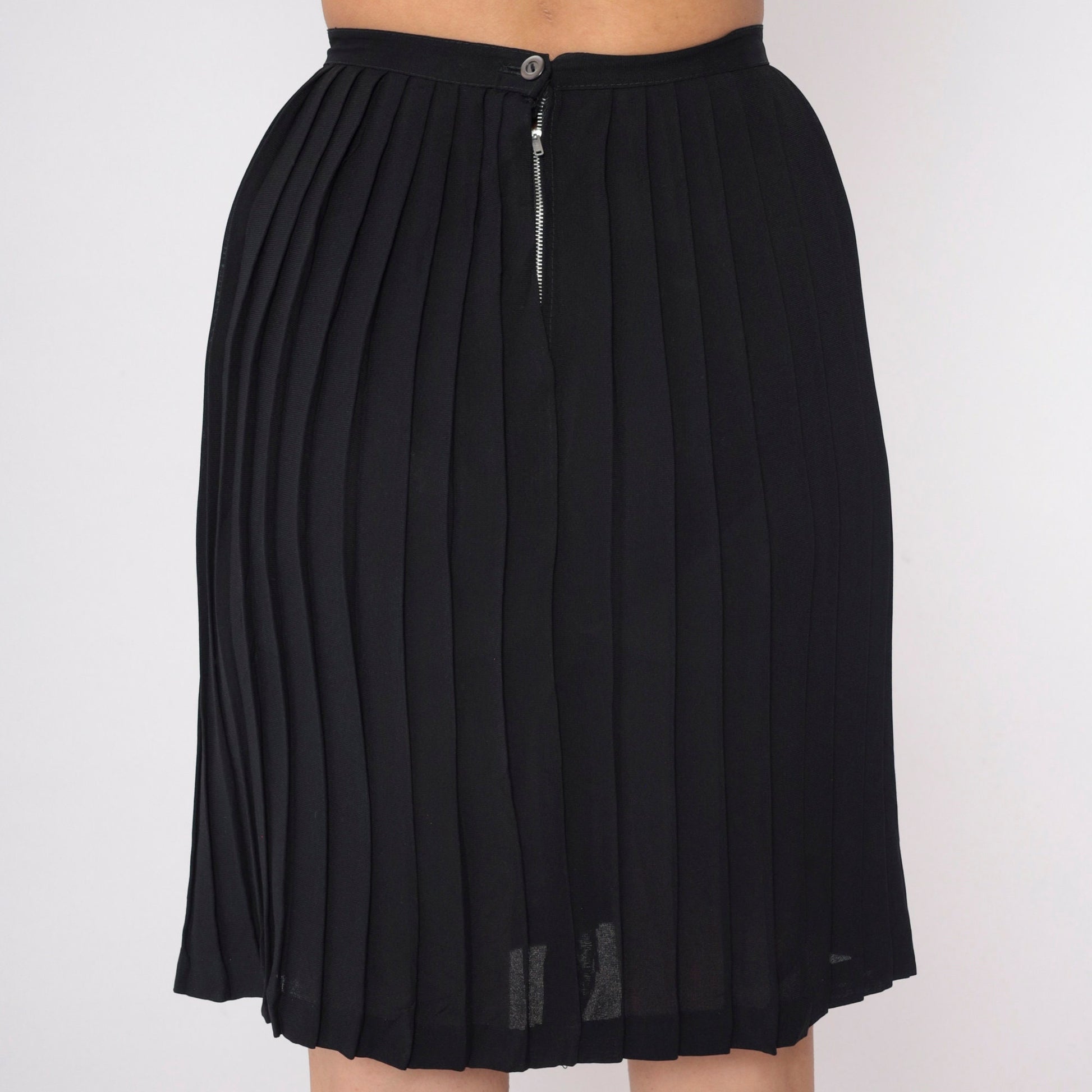 60s Black Pleated Mini Skirt High Waist Semi-Sheer Extra Small XS