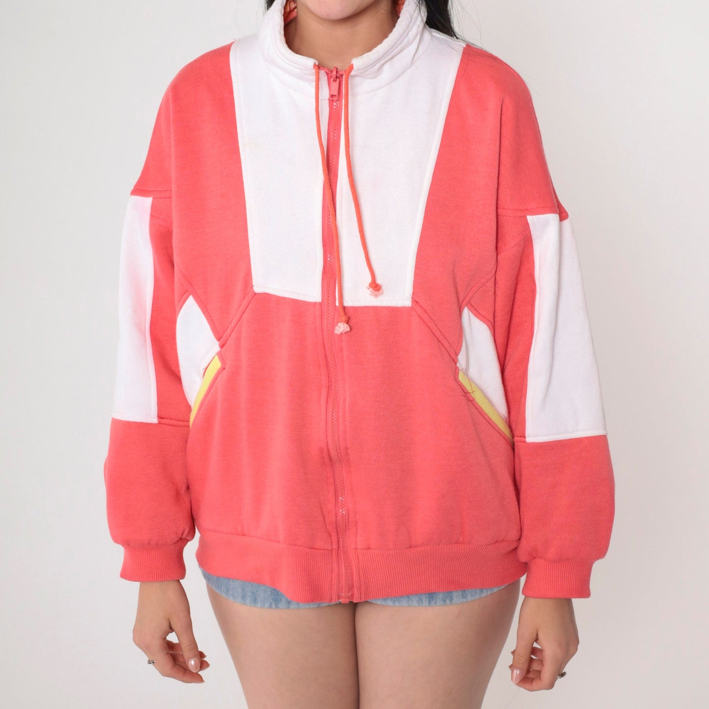 90s Aviat Sportif Reversible Windbreaker Coral Pink White Psychedelic Zip Jacket Small