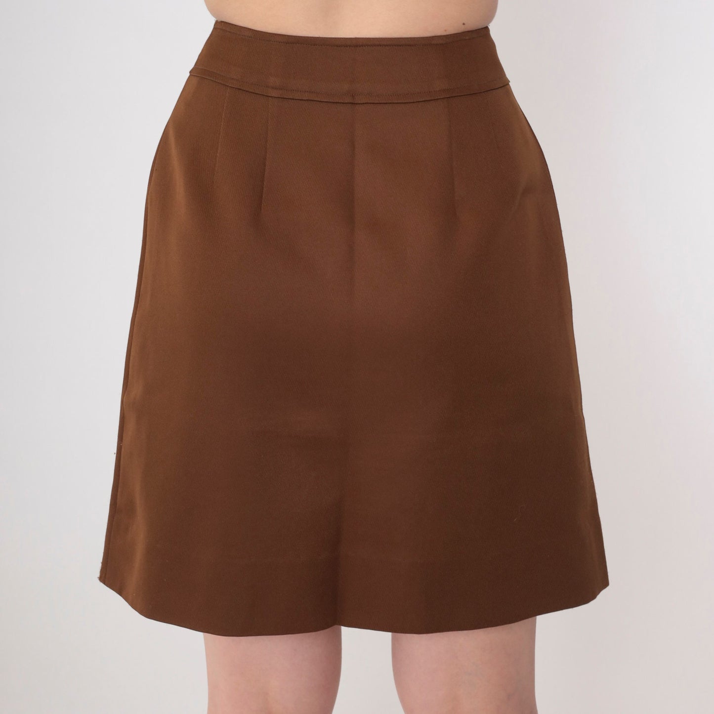 80s Brown Pleated Mini Skirt High Waist Button Front Extra Small