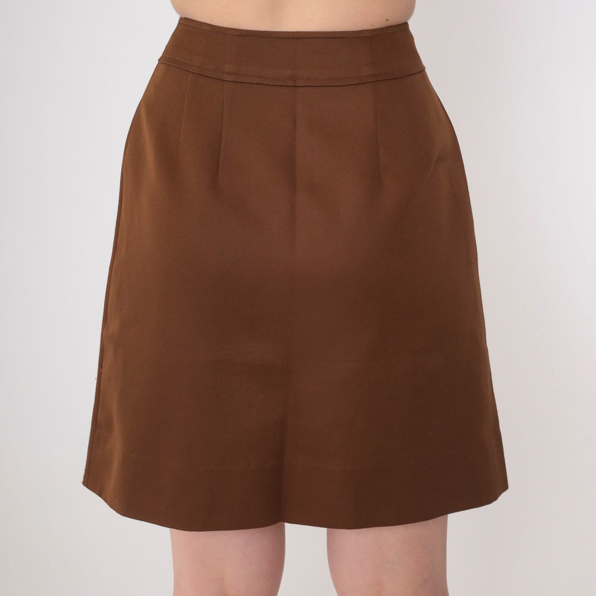 80s Brown Pleated Mini Skirt High Waist Button Front Extra Small
