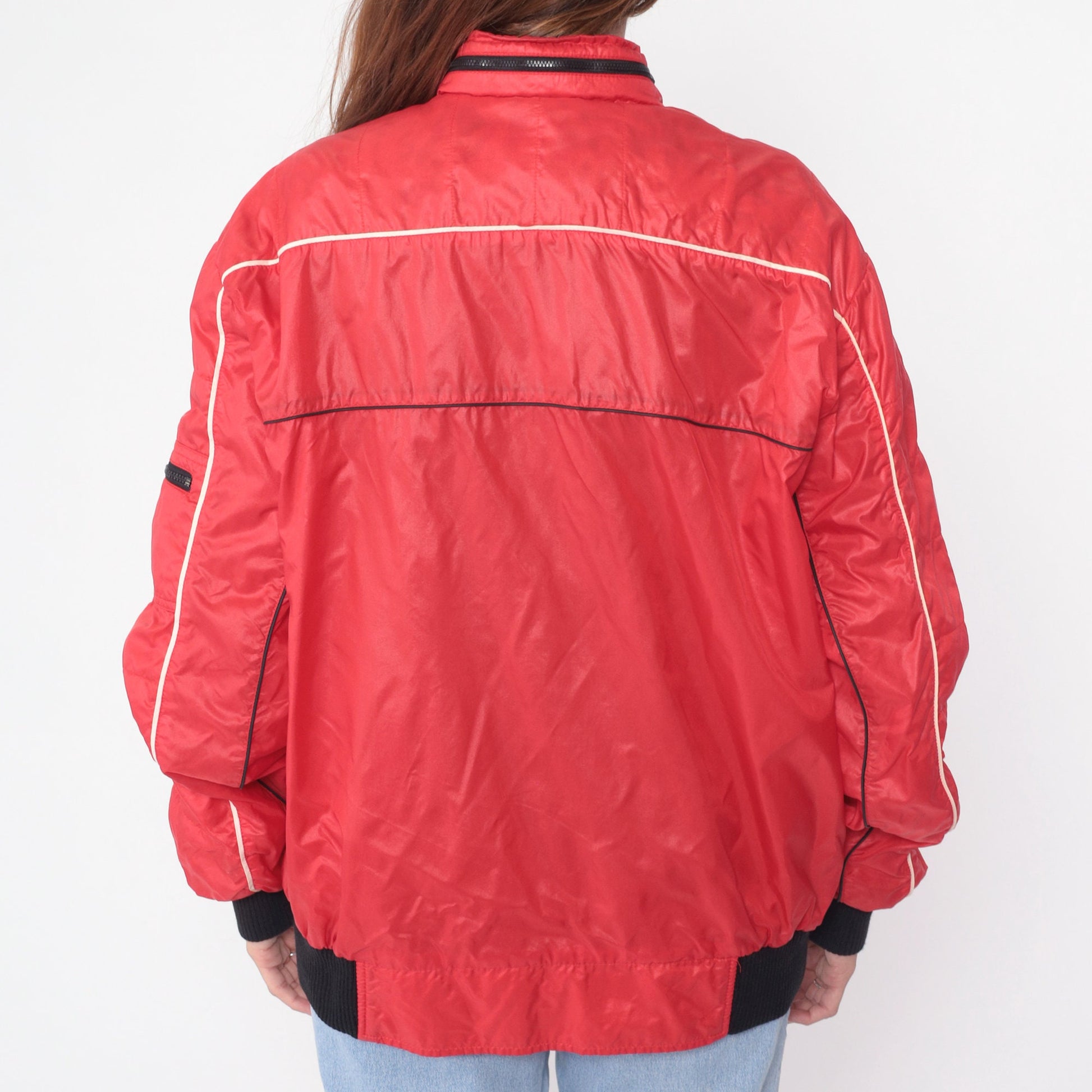 80s Panella Trucking Jacket Red Nylon Zip Hood Workwear XXL