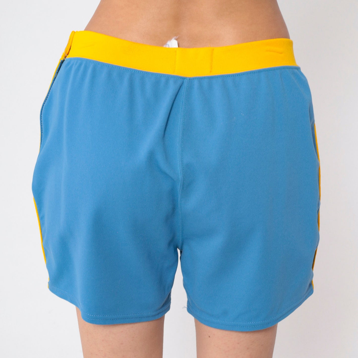 70s Speedline Running Shorts Blue Yellow Stripe High Waist Large