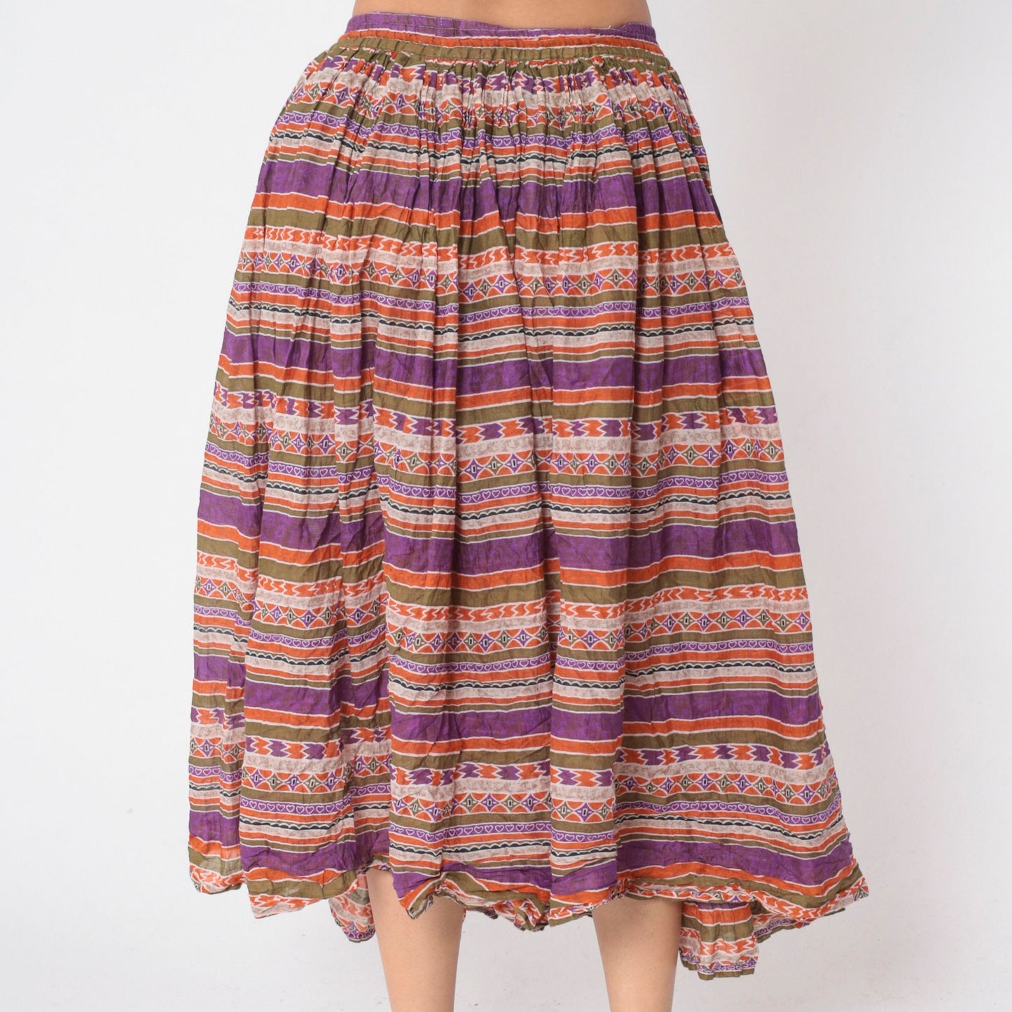 90s Capezio Geometric Striped Broomstick Midi Skirt Drawstring Purple Small