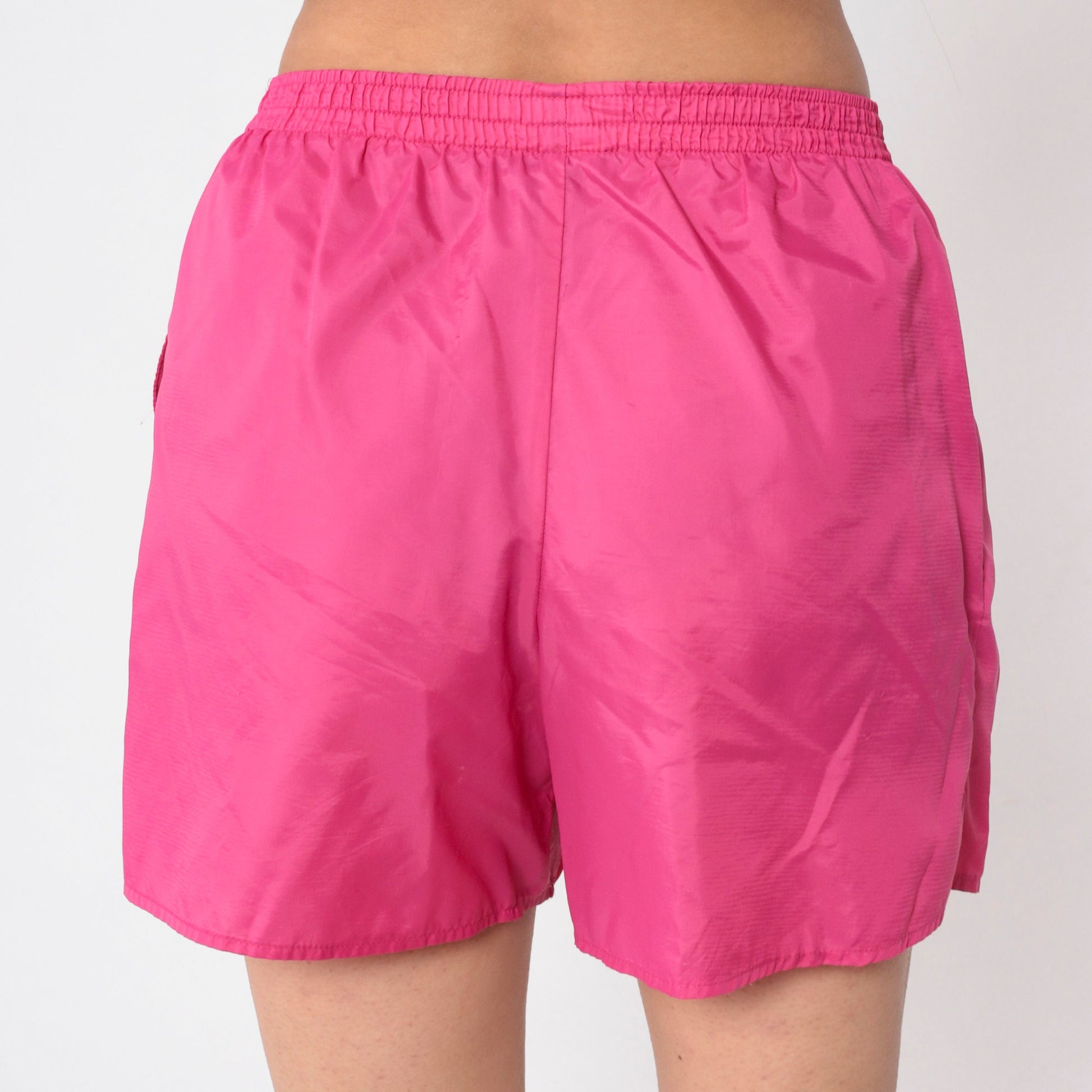 90s Hot Pink Nylon Gym Shorts High Waist Elastic Waist Small Medium