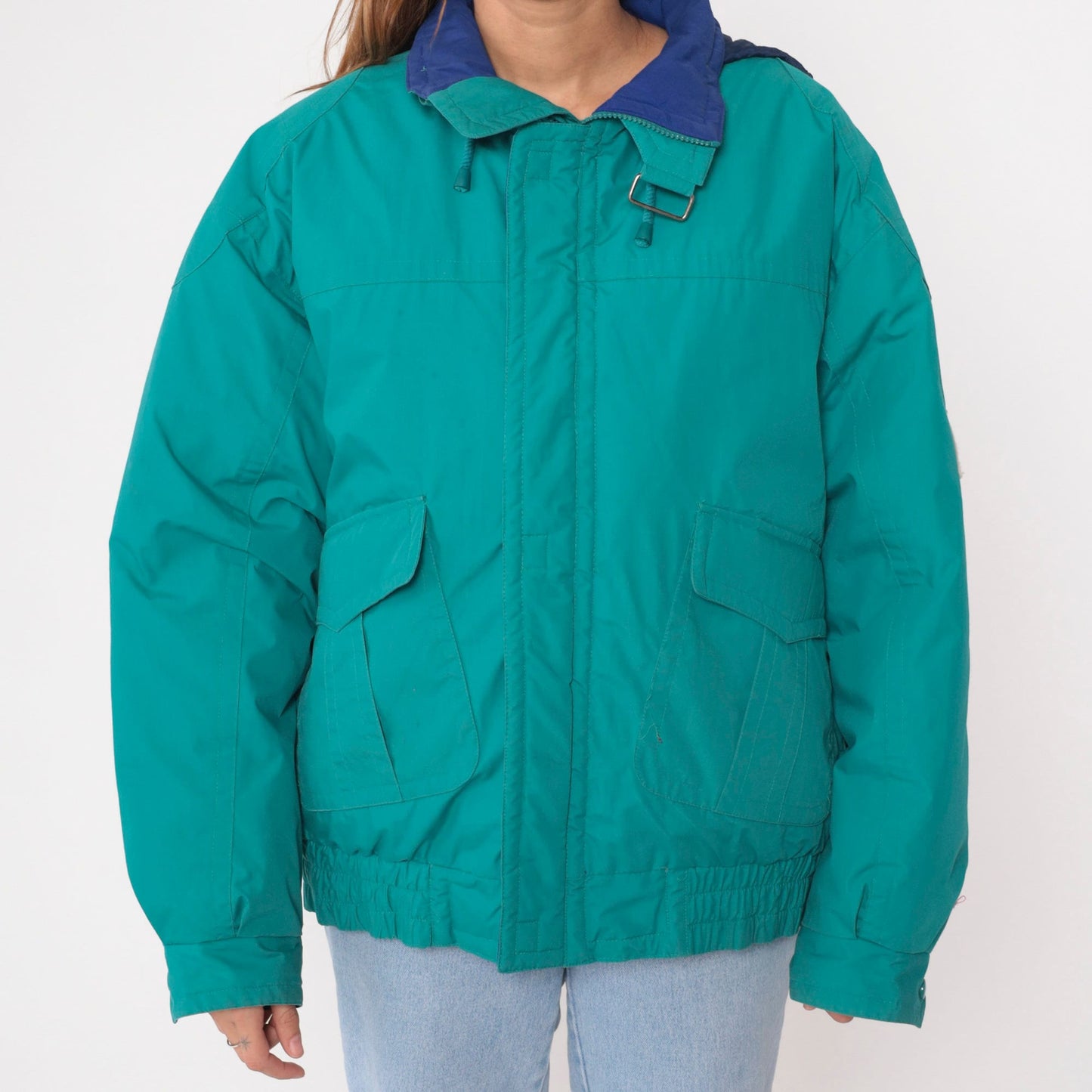 90s London Fog Teal Puffer Ski Jacket Goose Down Hooded Medium Long