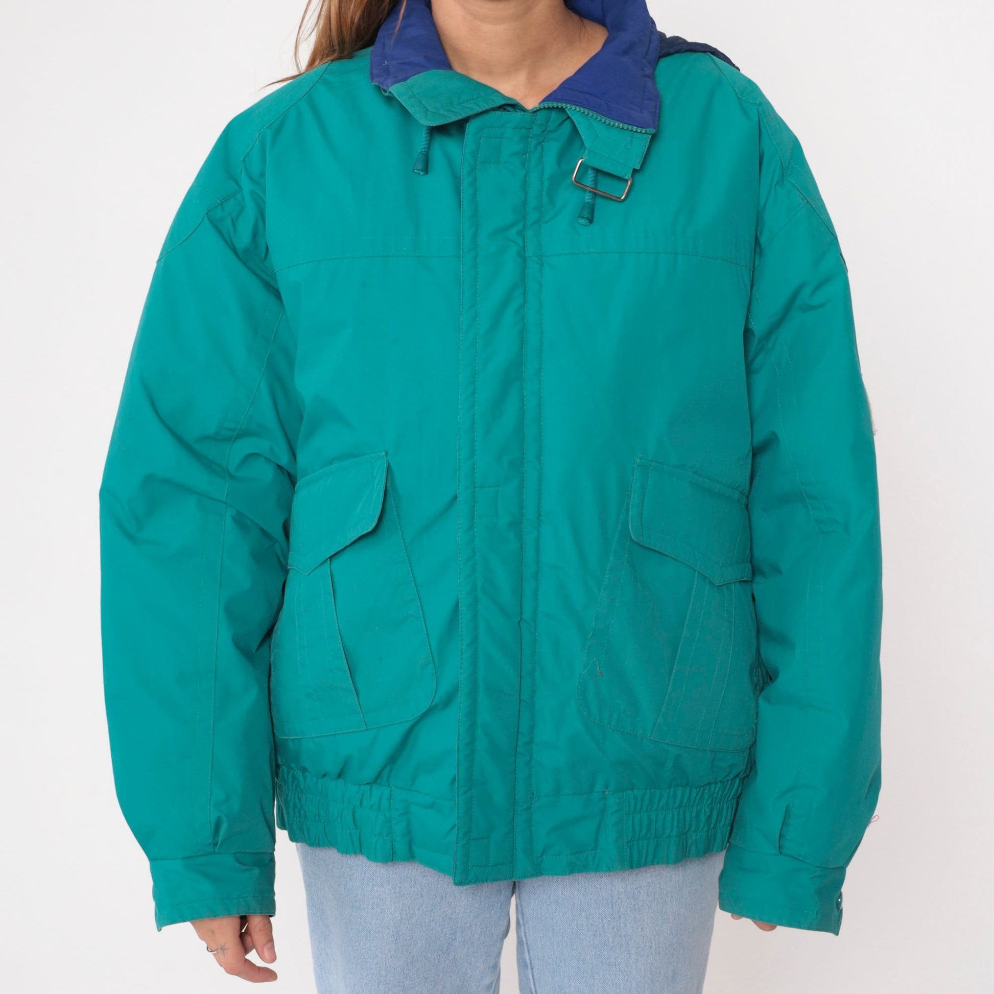 90s London Fog Teal Puffer Ski Jacket Goose Down Hooded Medium Long